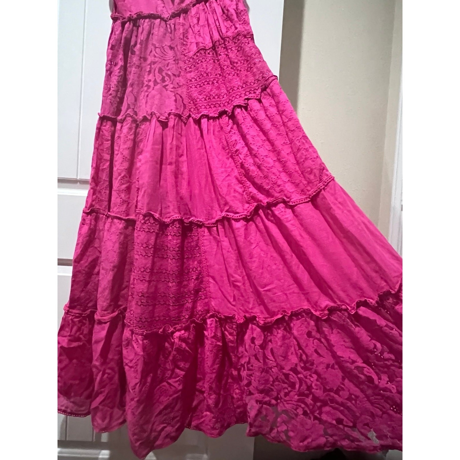 NWT❤️Anthro Bhanuni by Jyoti Sleeveless Patchwork Lace Tiered Midi Dress szS