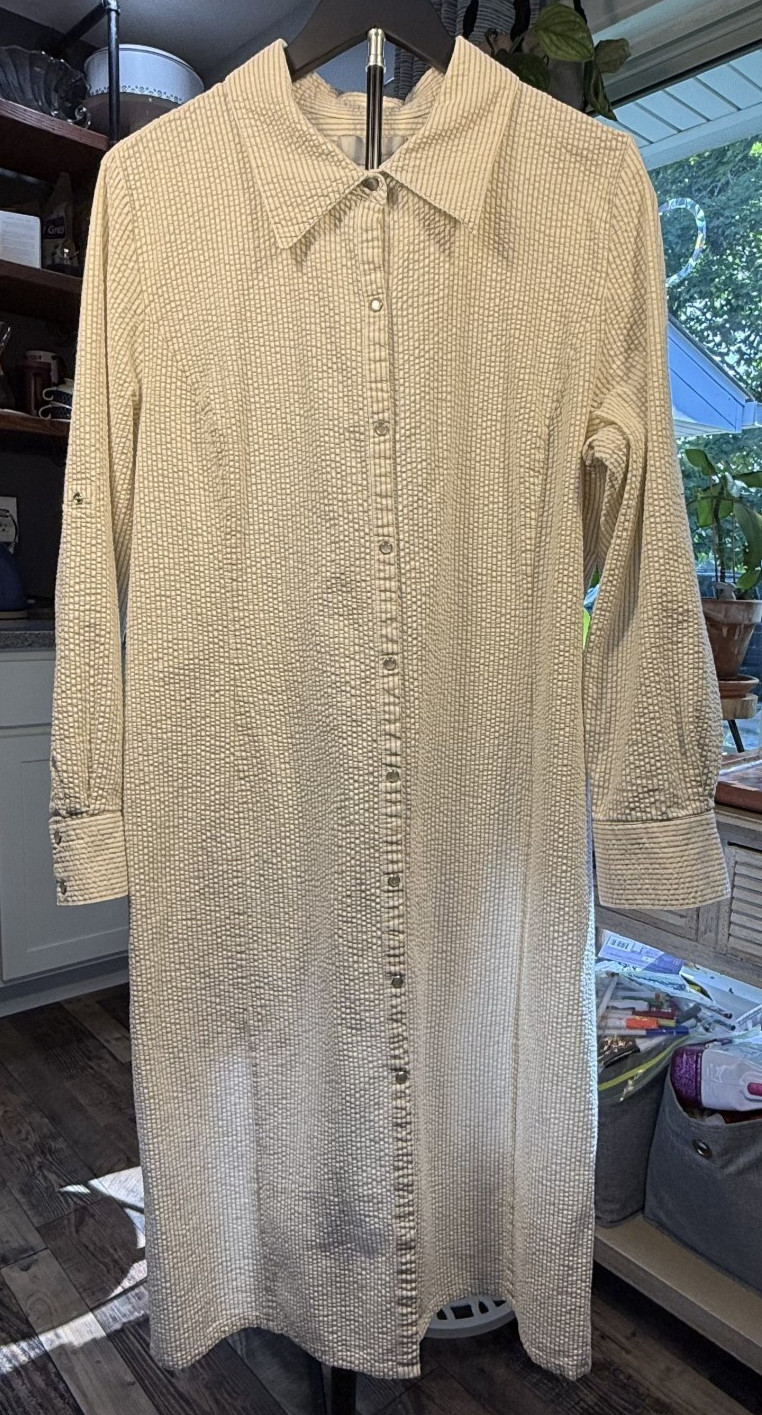 VTG Spiegel 100% Cotton Dress Size 16 Searsucker Striped Pearl Snap Front Preppy