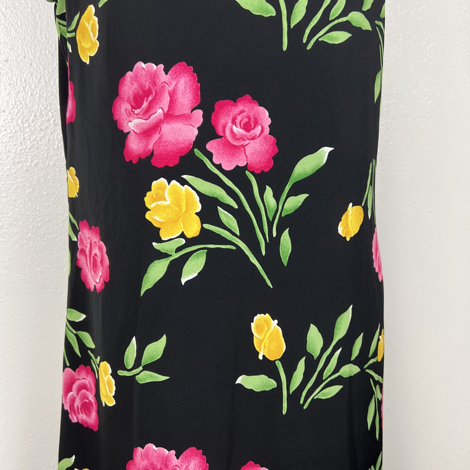 Vintage Kathie Lee Collection Dress Women 12 Black Pink Flora Sheath A-Line Maxi