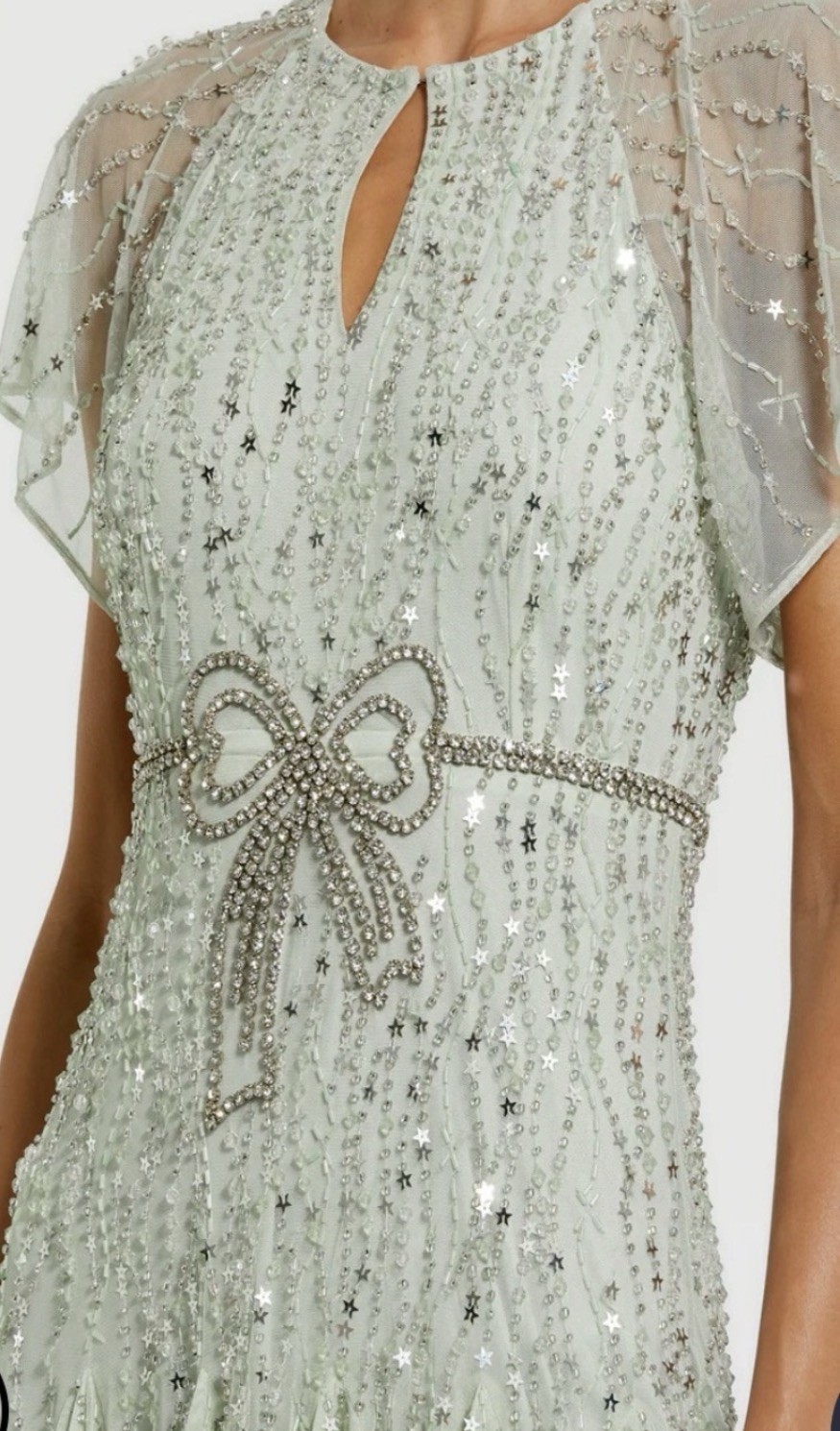 Mac Duggal 94128 Embellished Bow Flutter Sleeve A Line Midi Dress Size 2 NWT