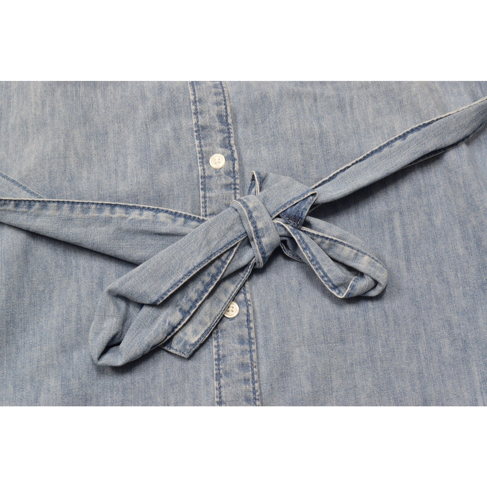 GAP Women Light Wash Chambray Denim Tie-Waist Shirtdress Puffy Sleeves XL NEW