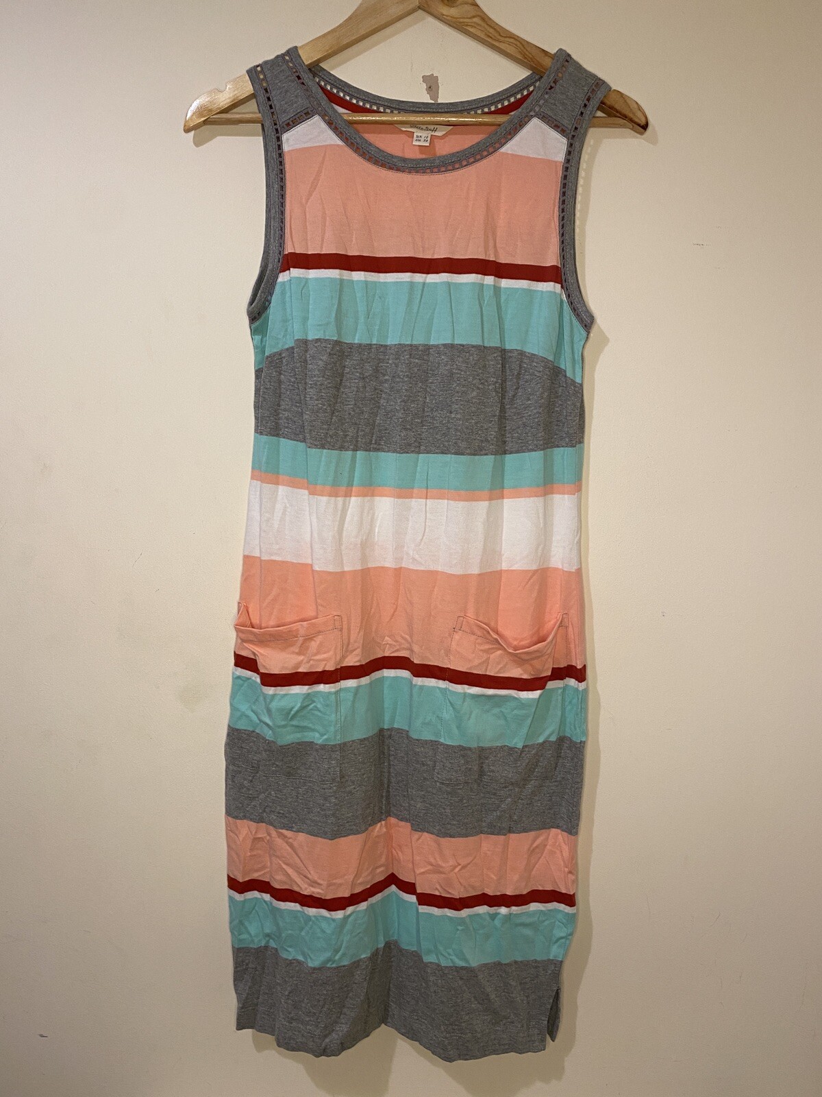 WHITE STUFF Orange Green Striped Double Pocket Sleeveless Dress Size 10 EU 38