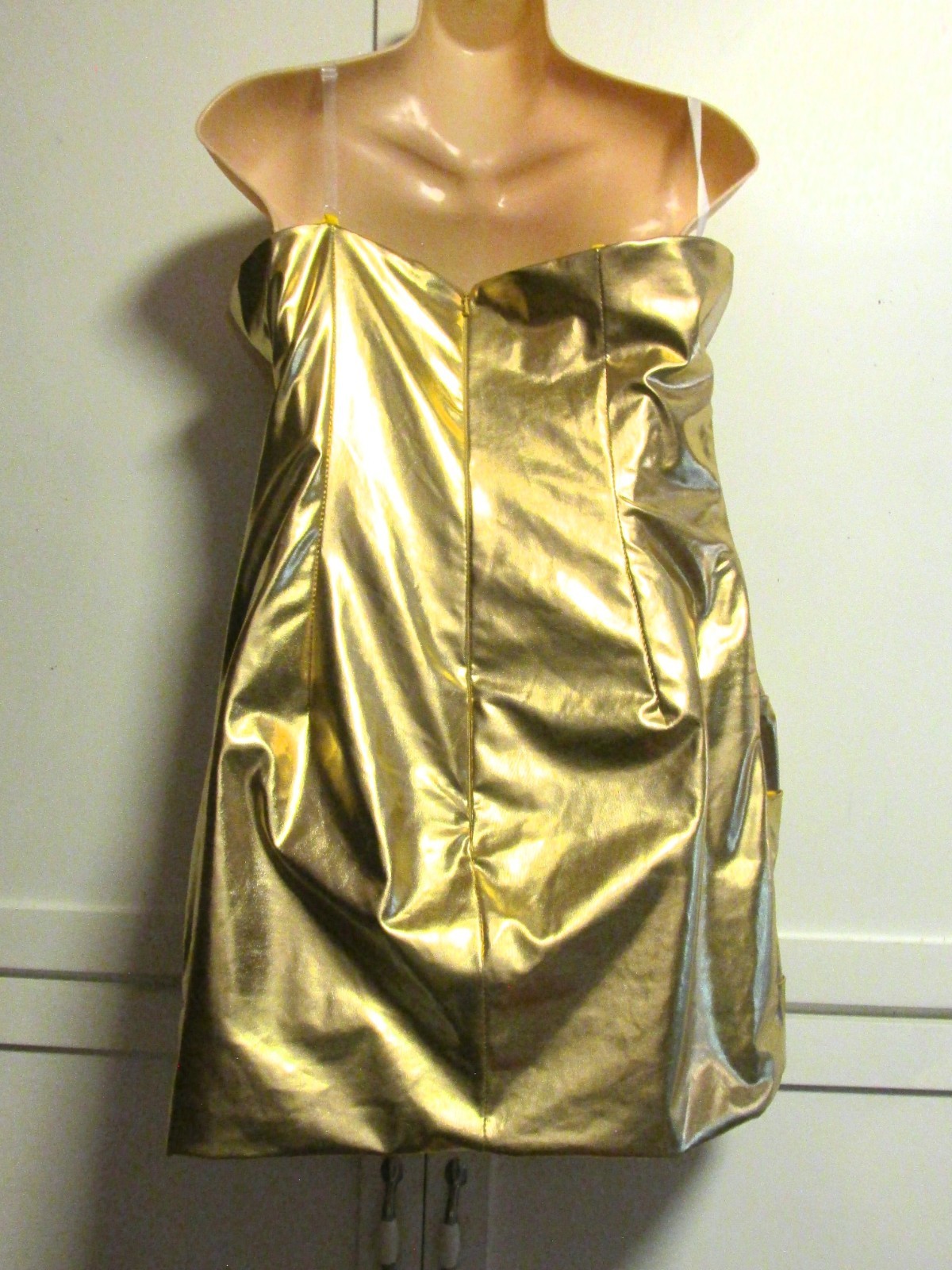 Showgirl Jeweled Tiara & Gold Beaded Mesh Corset Rhinestone Bodice Mini Dress- L