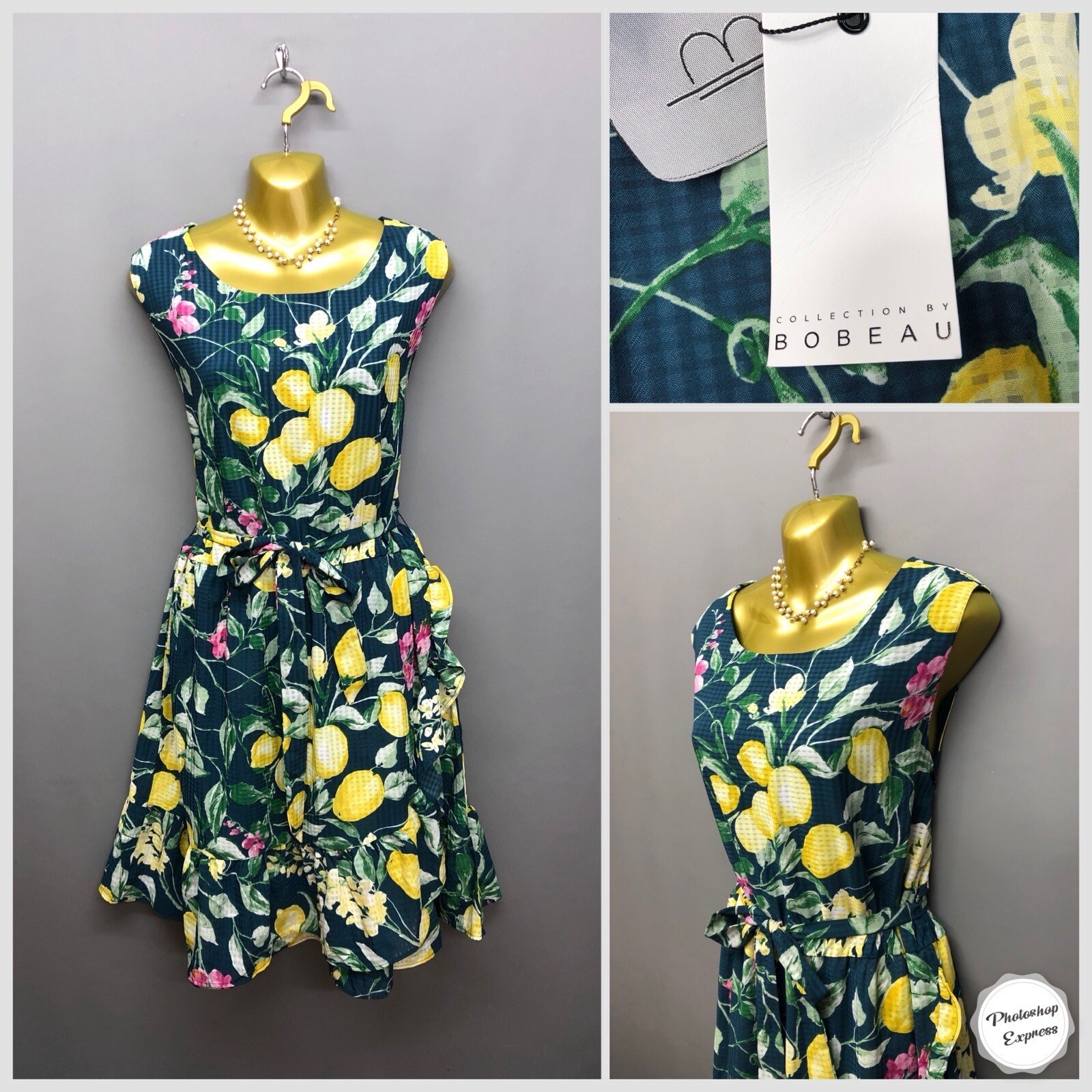 NEW Bobeau Women’s Blue Floral Belted Sleeveless Dress XL Lined