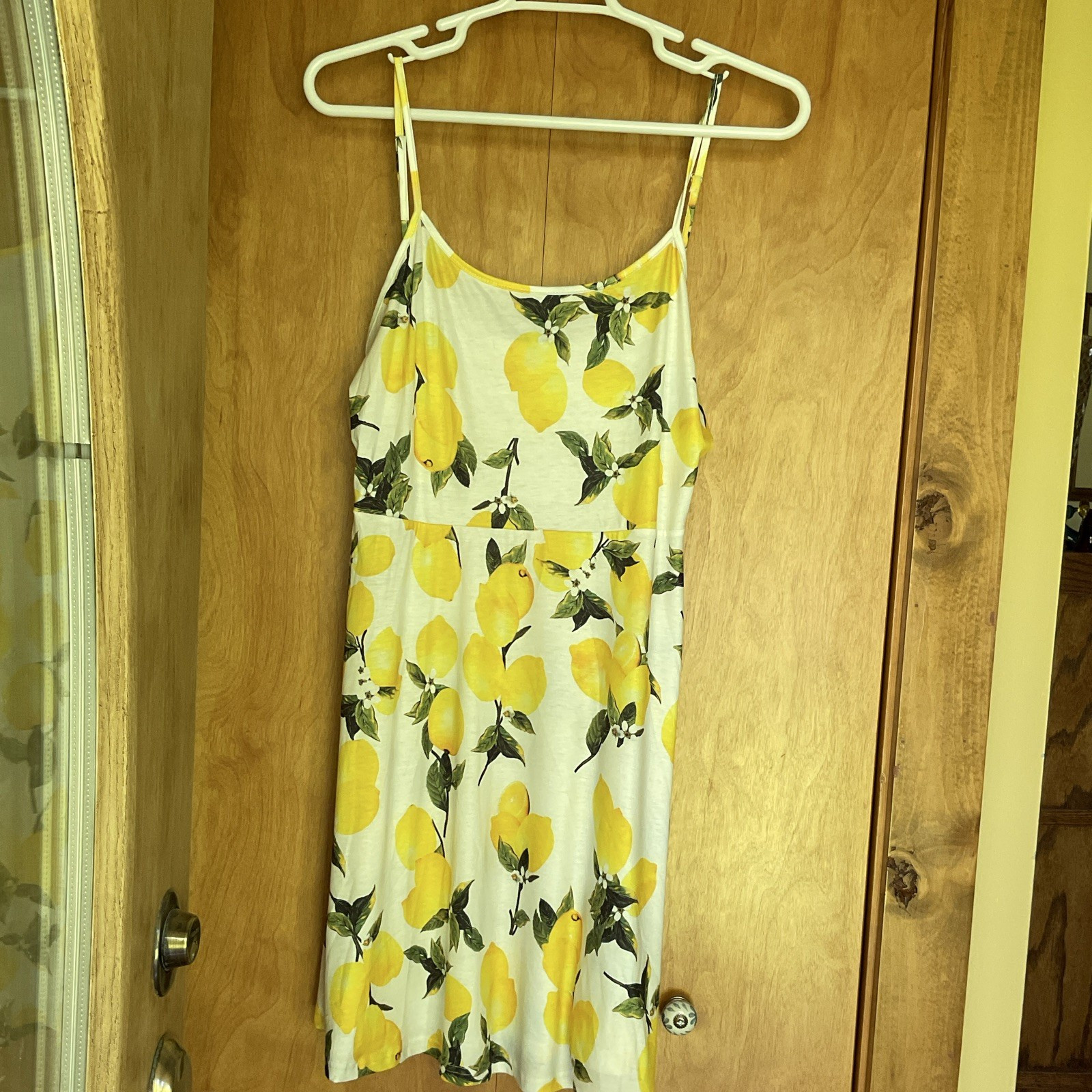Women’s White Yellow Green Floral Short Sundress S Sleeveless Strappy Scoop Neck