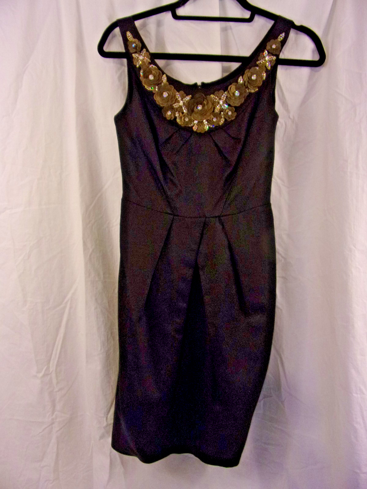 Vintage Shoshanna Little Black Dress Gold Flower Applique Bust (o) Beautiful