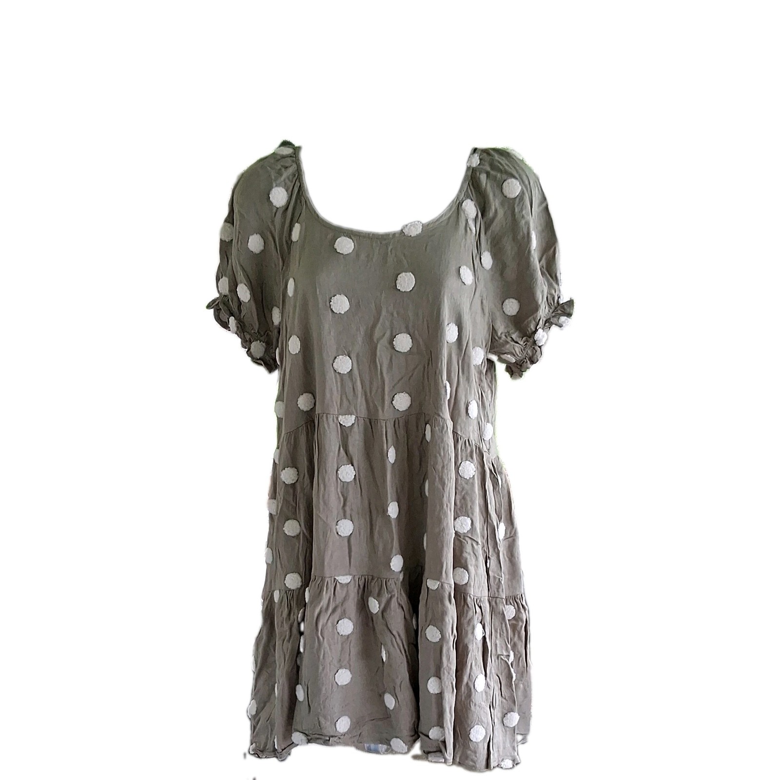 Blu Pepper Babydoll Dress S Green/White Polka Dot Puff Sleeve Short Ruffle