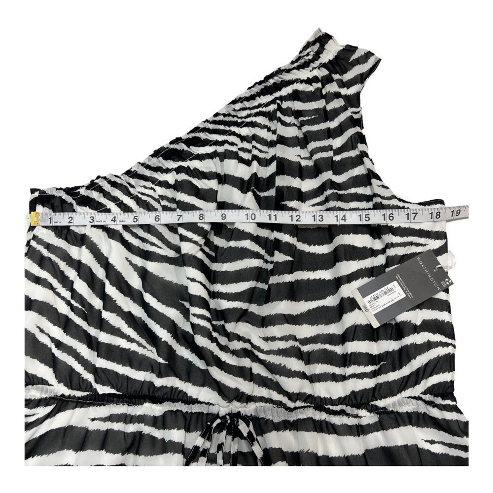 Worthington Dress One Shoulder Black Zebra Print Chiffon Midi Size XL Event