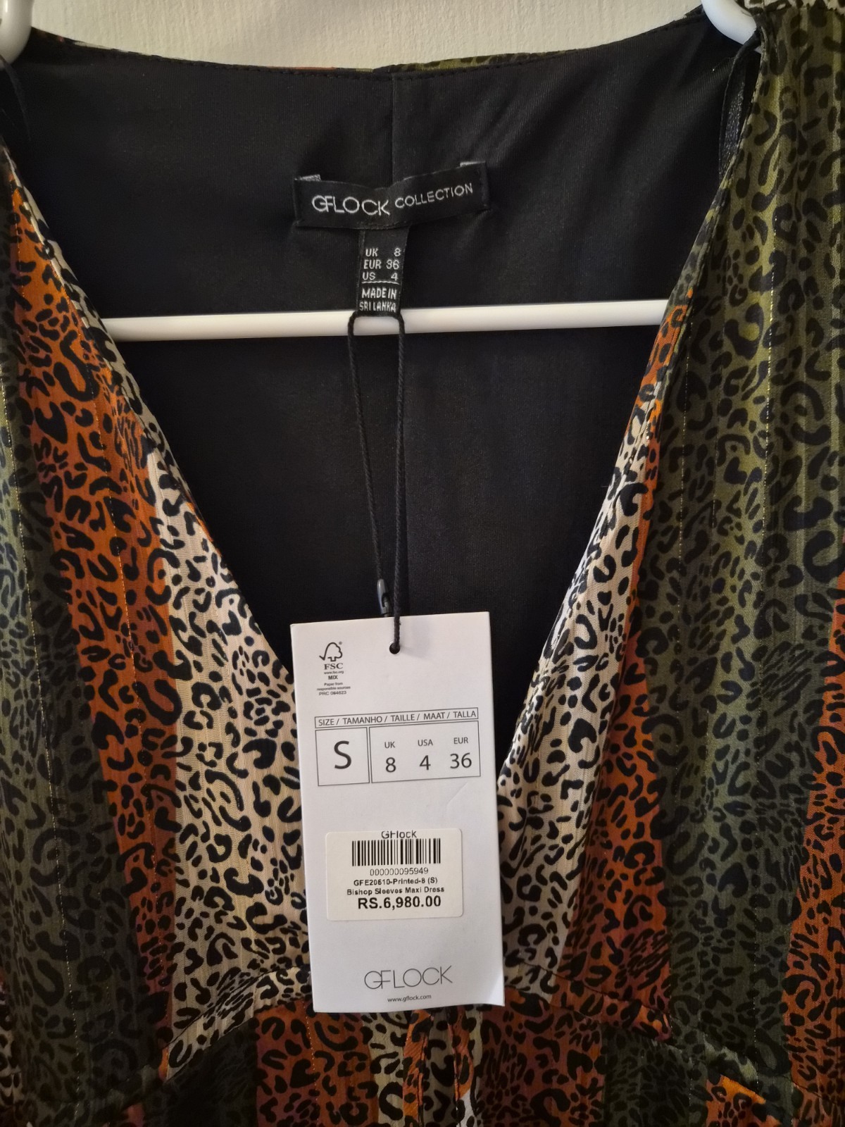 Size Small GFlock Collection Leopard Print Long Sleeve Babydoll Party Dress NWT