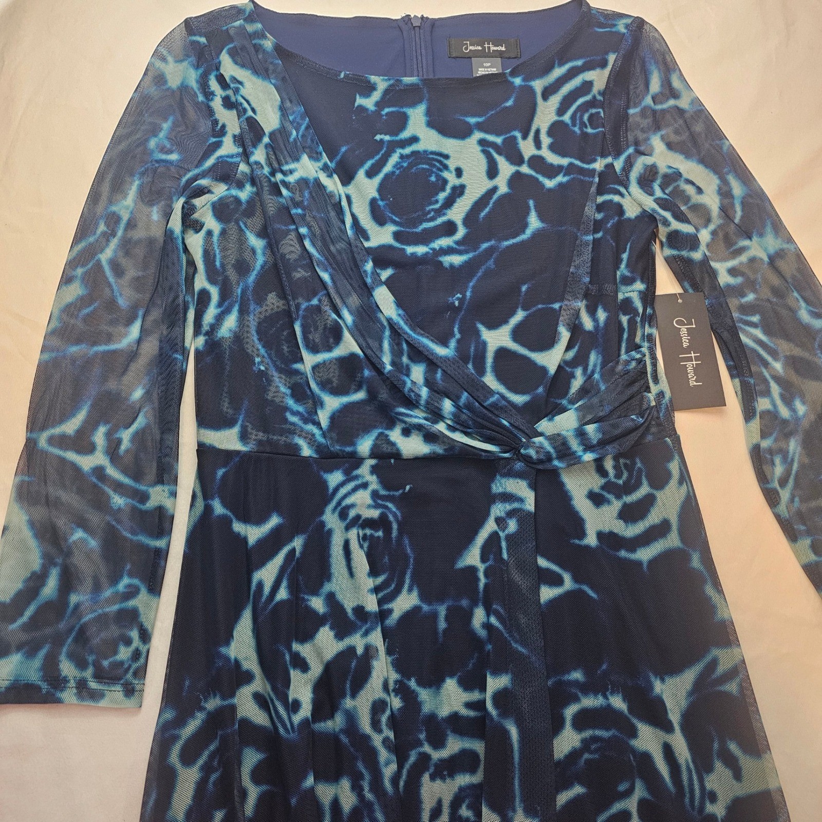 Jessica Howard 10P Gauzy Asymmetrical Blue Floral Midi Faux Wrap Dress NWT 1219