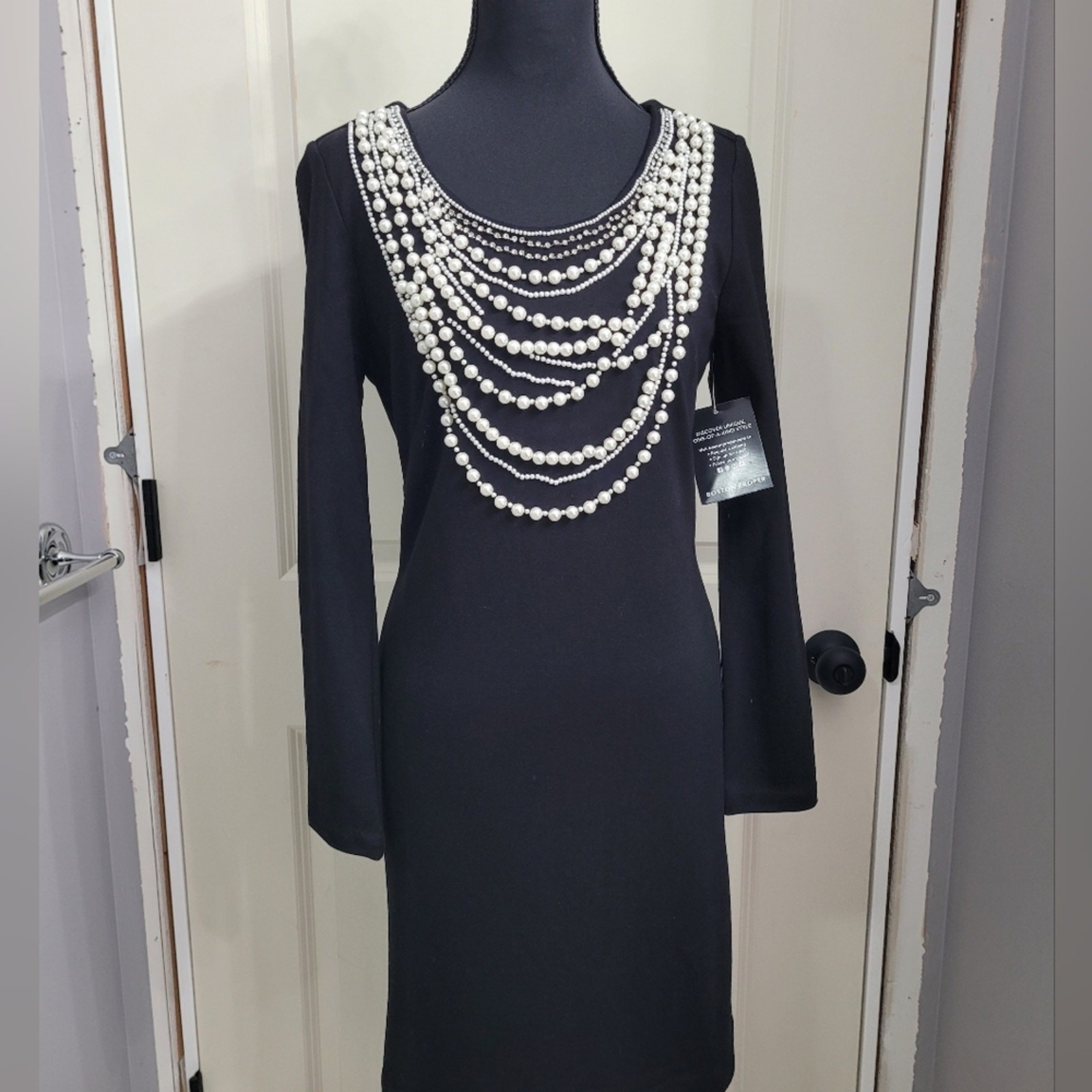 NWT Boston Proper Dress, NWT, Size 2, Black, Beautiful Pearl Detail on Front