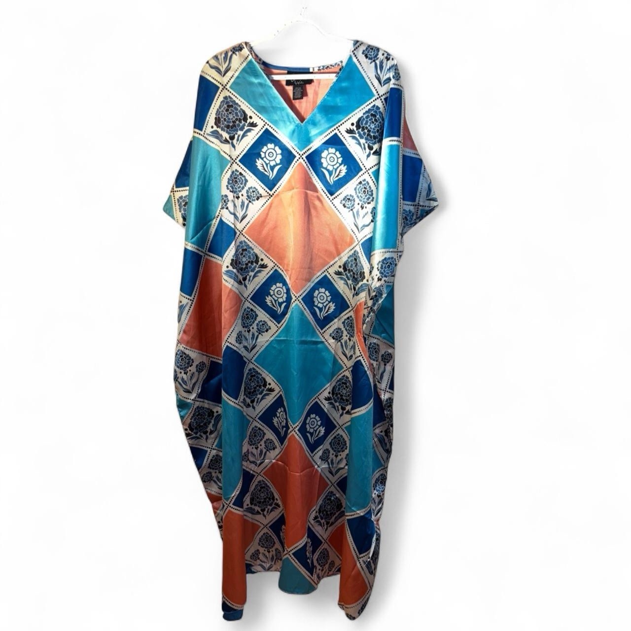 Goddess by Winlar Satin Caftan Kaftan Dress One Size Blue Cora