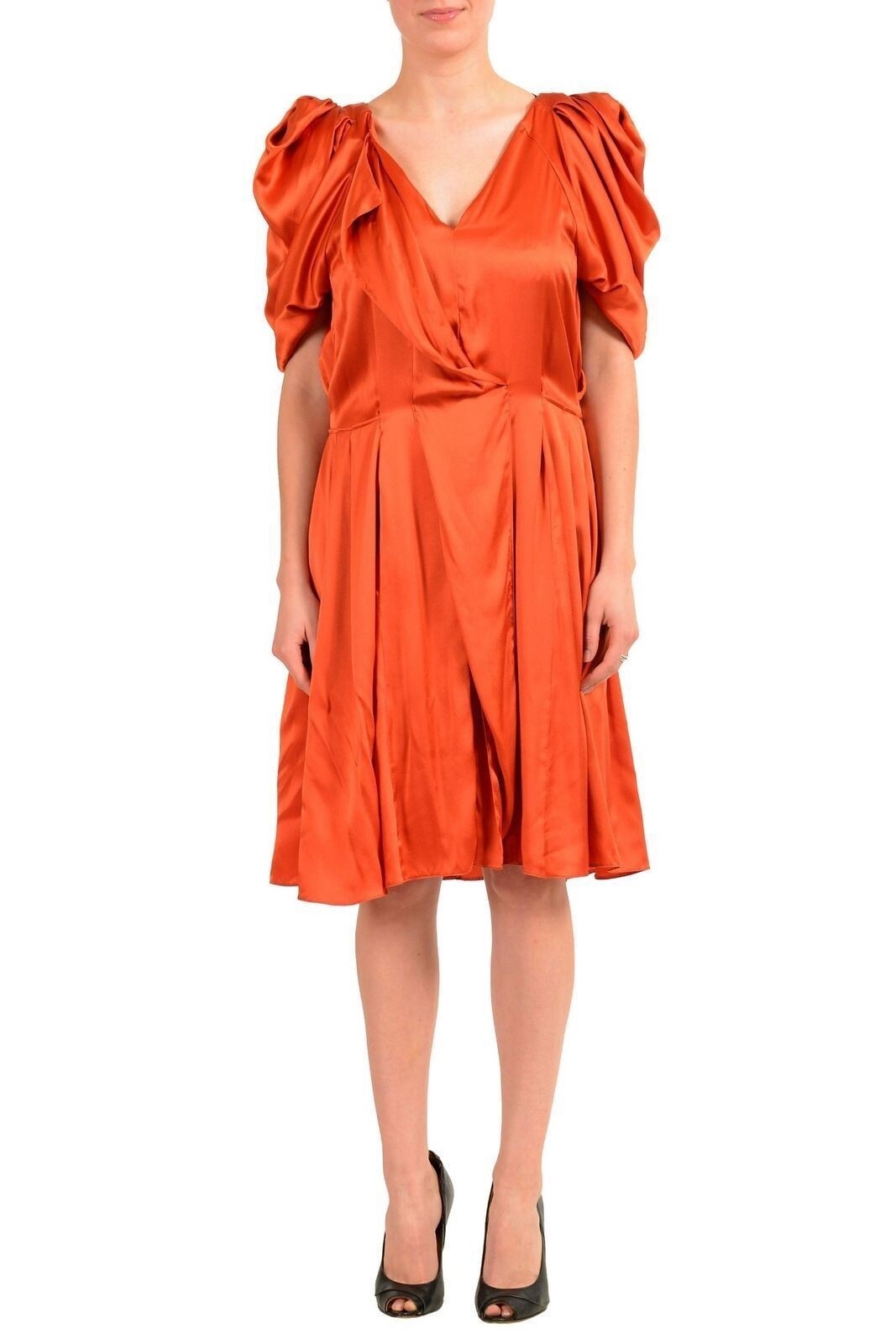 Gianfranco Ferre 100% Silk Orange Short Sleeve Women’s Sheath Dress US 26 IT 40