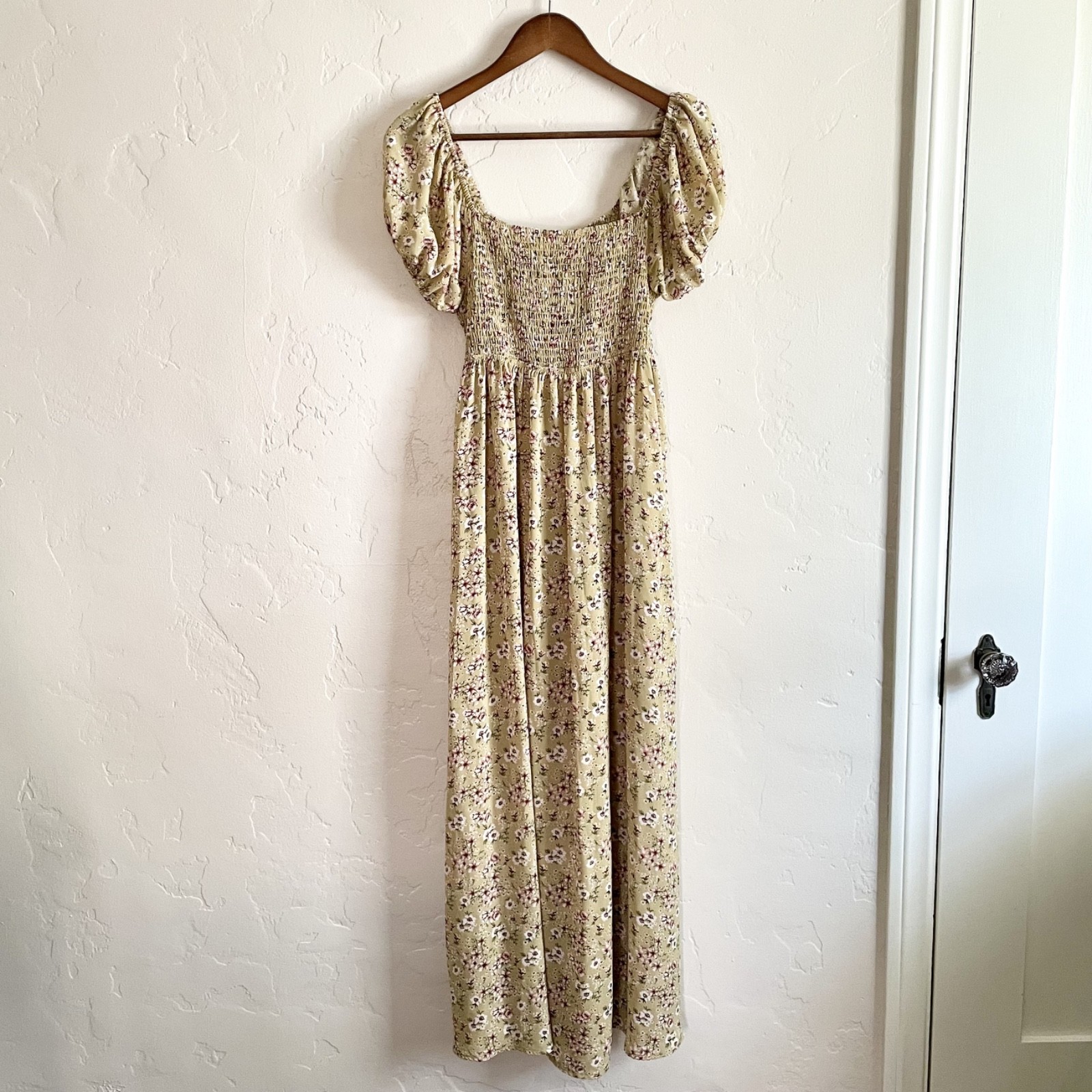 Pie in the Sky Size Large Maxi Dress – Yellow Floral Babydoll Smocked Puffed