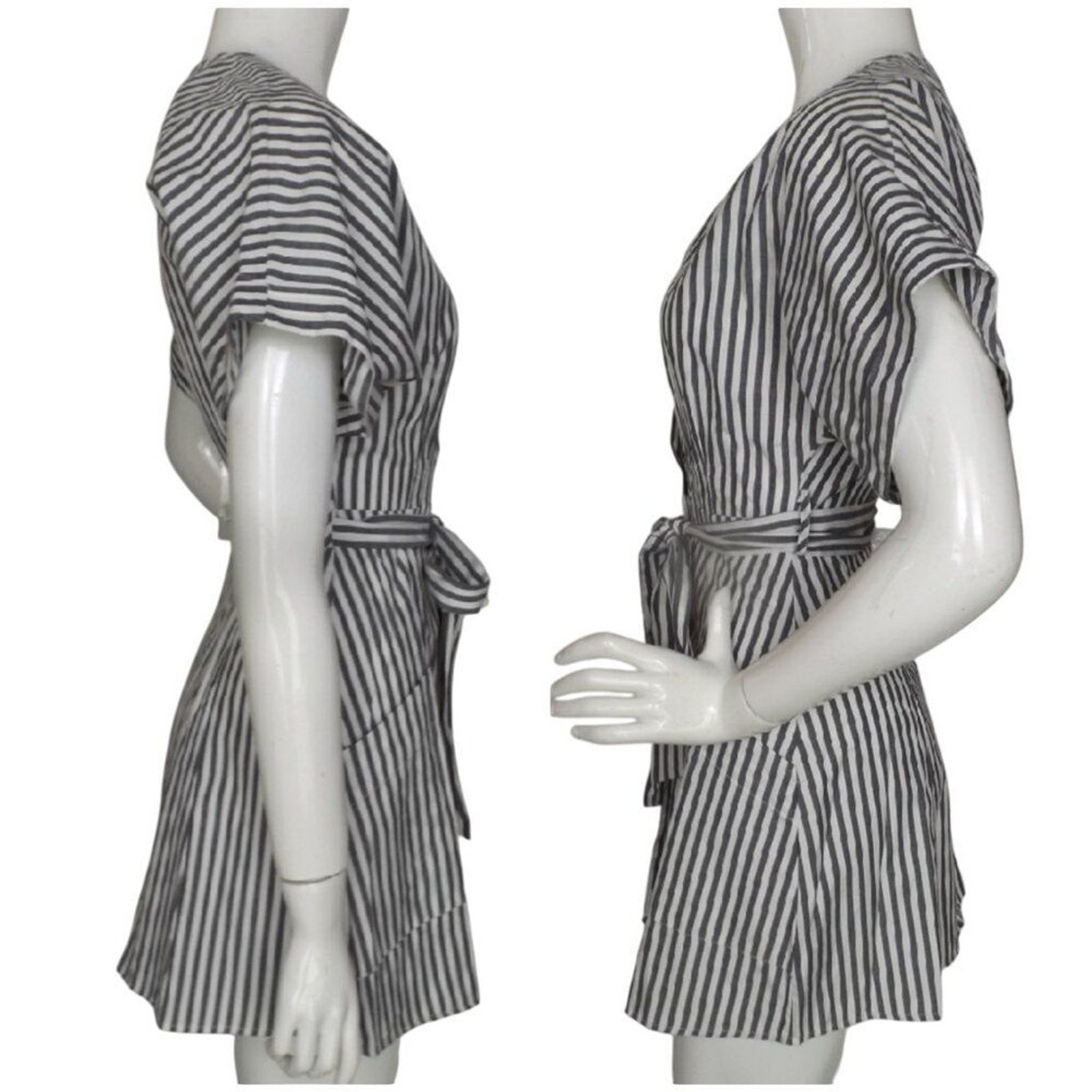 new BP Dress, XXS, Grey/White Stripes, Mini, Buttons, Pockets, Summer, Belt