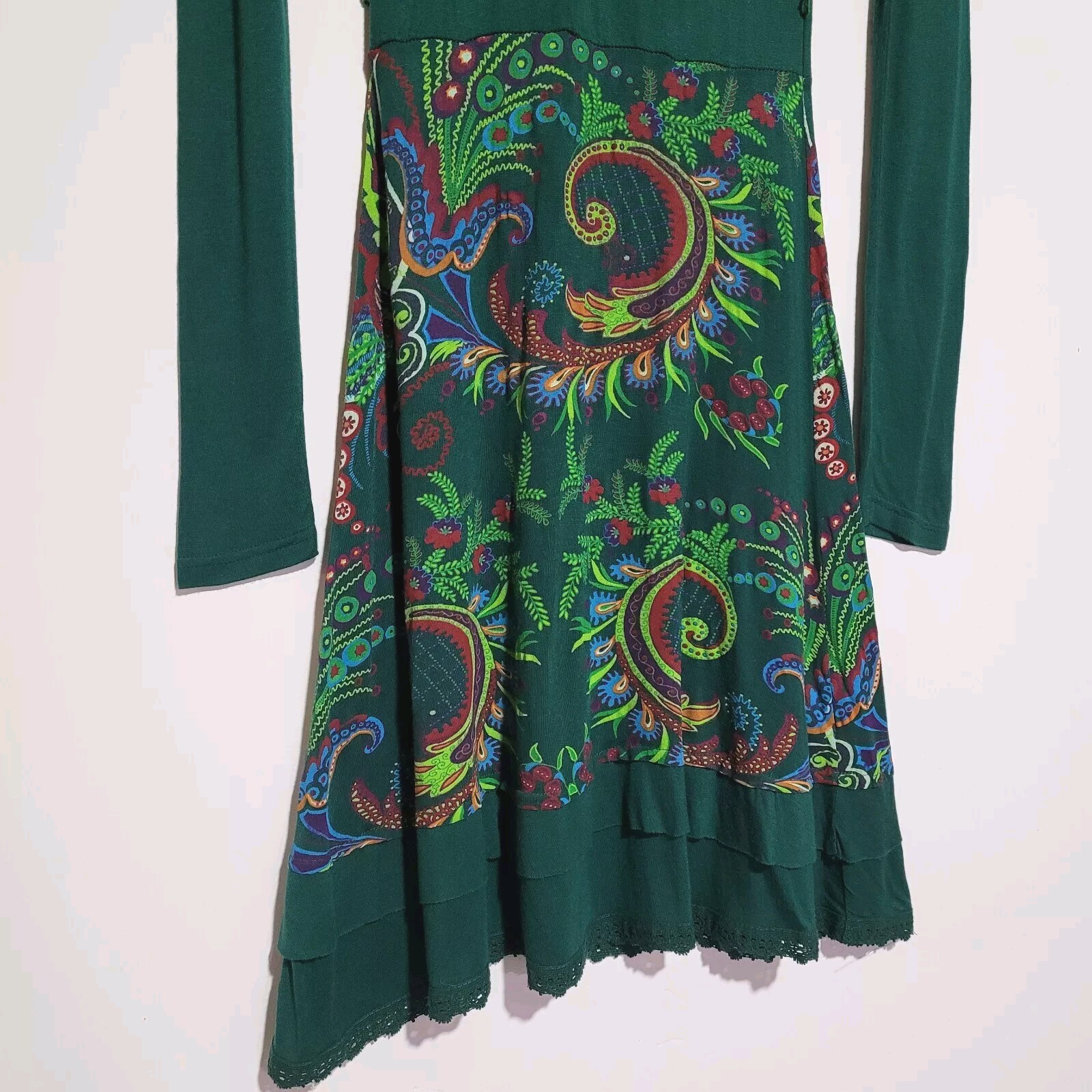 Desigual Vest Stella Green Printed Long Sleeve A-Line Dress Unique Women’s US XS