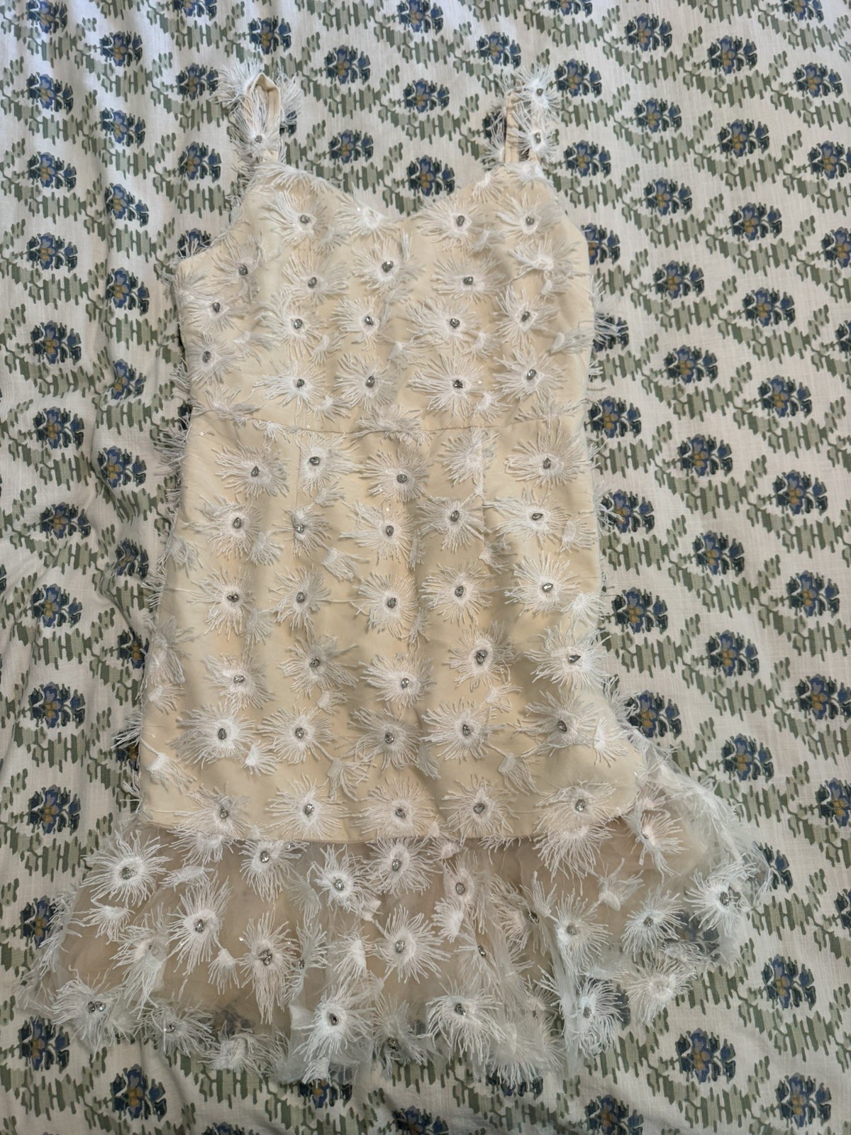Dee Elly Anthropologie Rhinstones Embellished Daisy 3-D Dress Bridal Large L