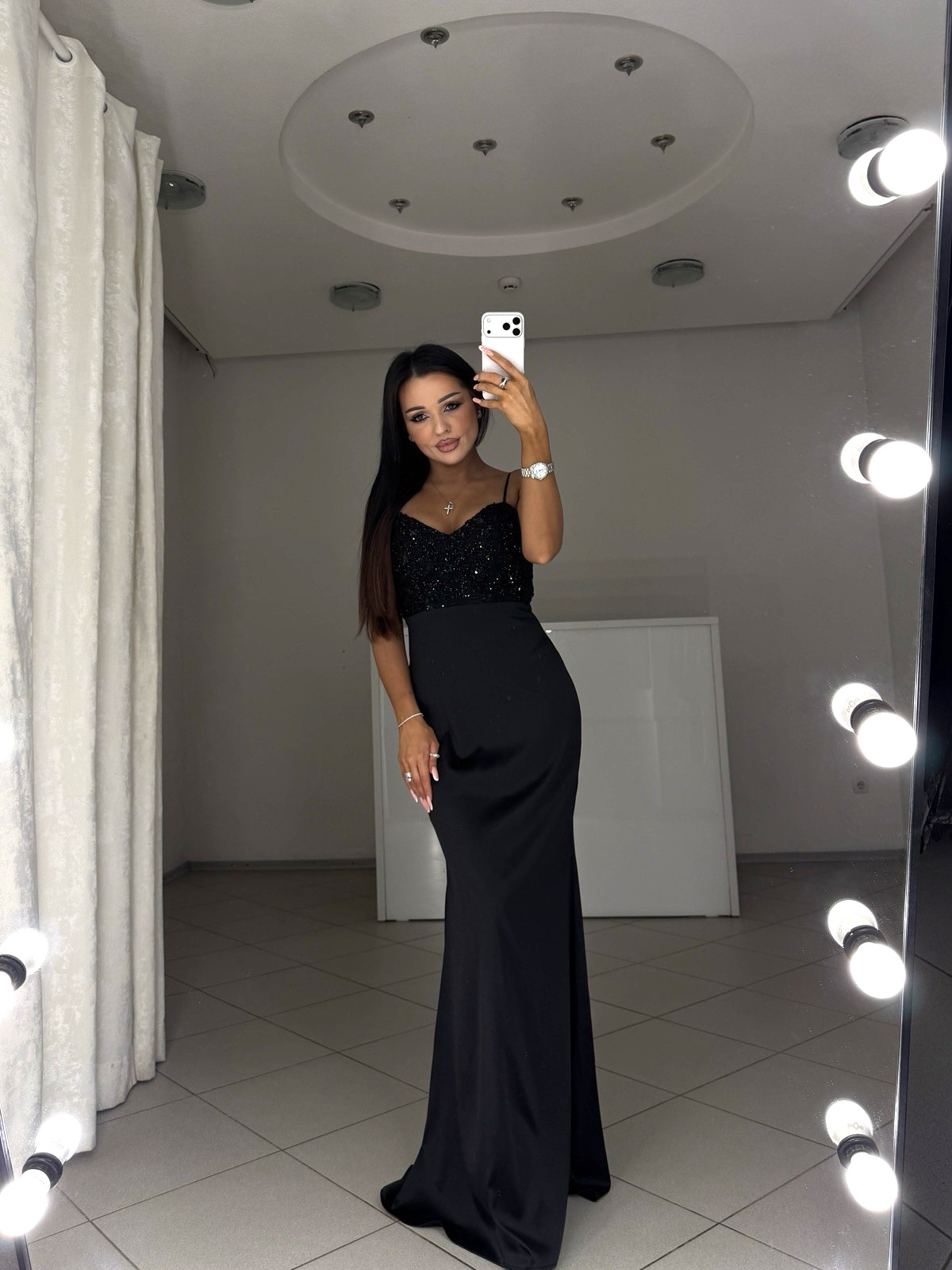 Black Maxi Dress with Beaded Embroidery XS-XL