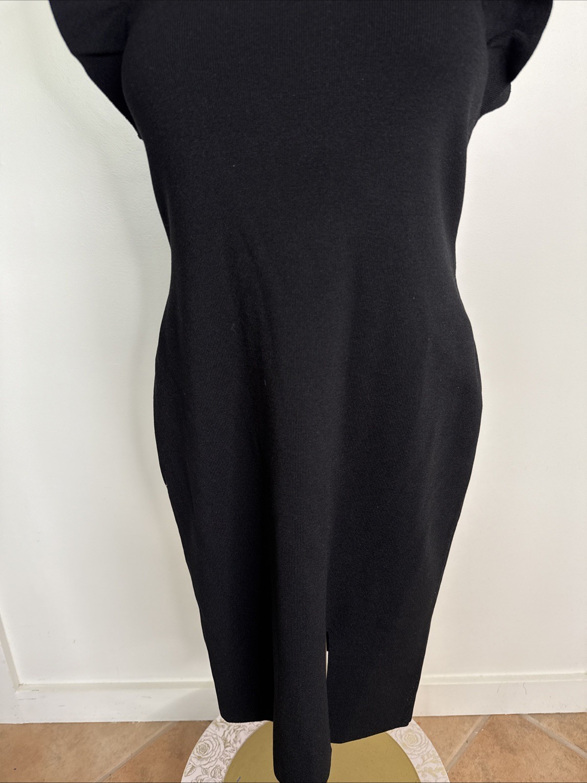 Express Petite Black Sz XS Knit Sheath Dress Ruffle Sleeves Slit Polyester Blend
