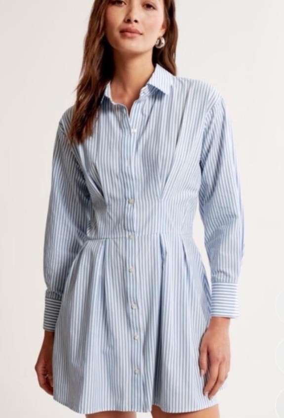Abercrombie & Fitch Blue/White Striped Long Sleeve Button Shirt Dress S Work