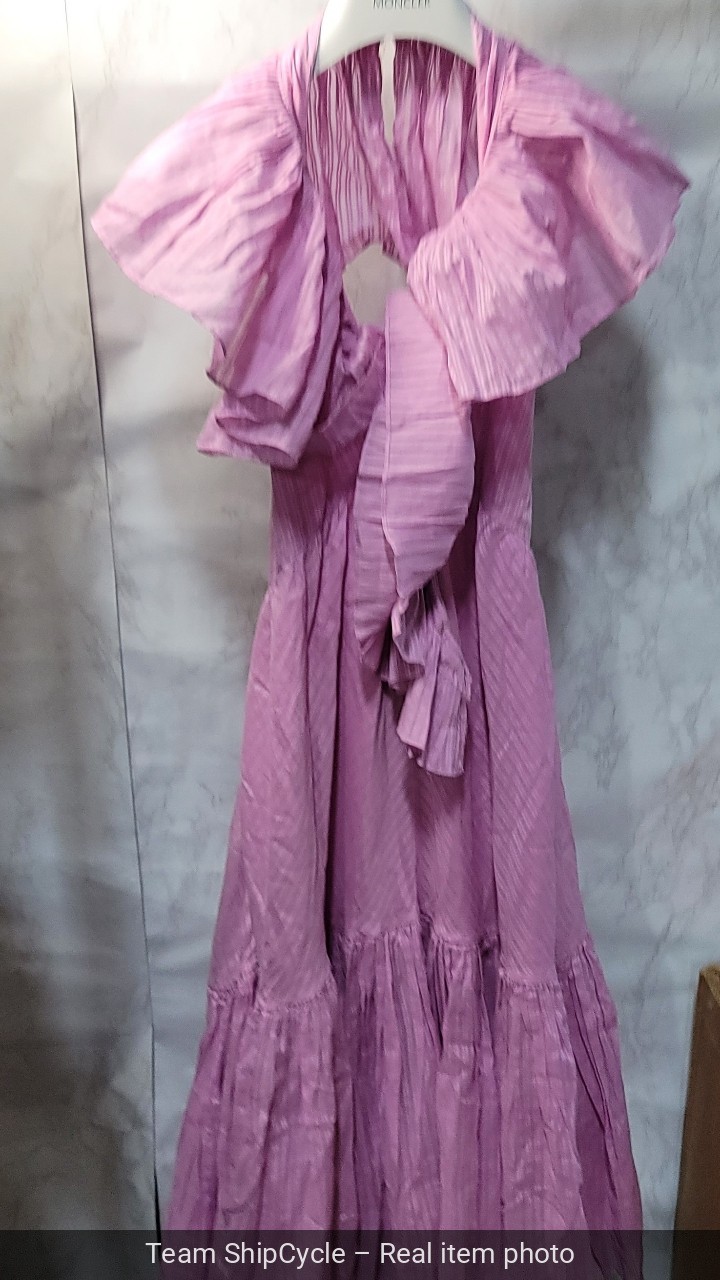 with tags Ralph Lauren Dress Womens 2 Pink Ruffle Lined Flare Midi Plung G2U