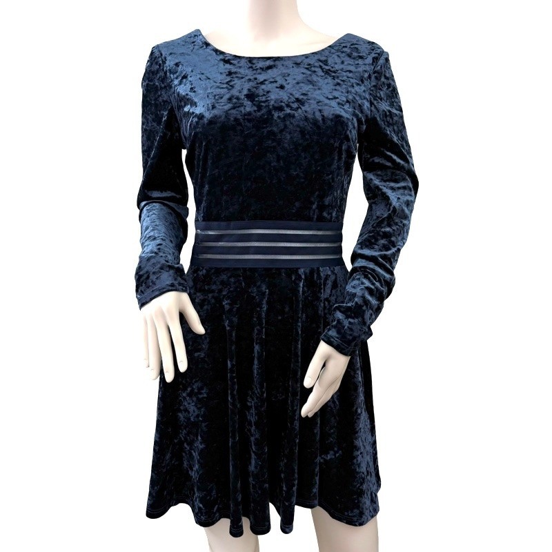 JODI KRISTOPHER Blue Crushed Velvet Fit Flare Dress Size 9 Holiday Formal Wear