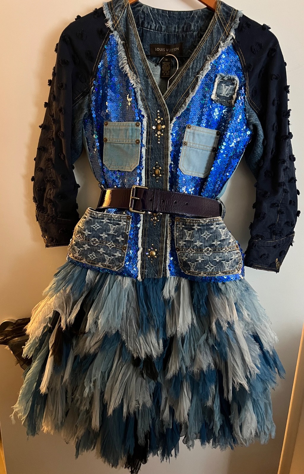 Louis Vuitton Runway Blue Sequin Ruffle Stunning Jacket/Skirt!!