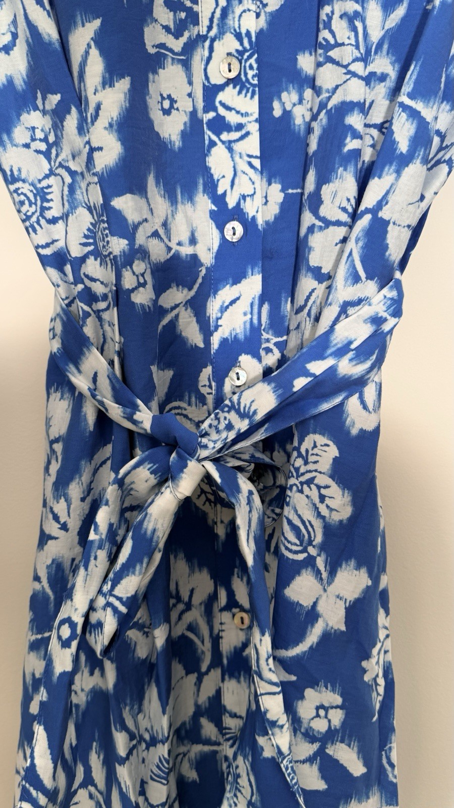 Zara Blue & White Floral Midi Shirt Dress Long Sleeve Collared Button Belted M