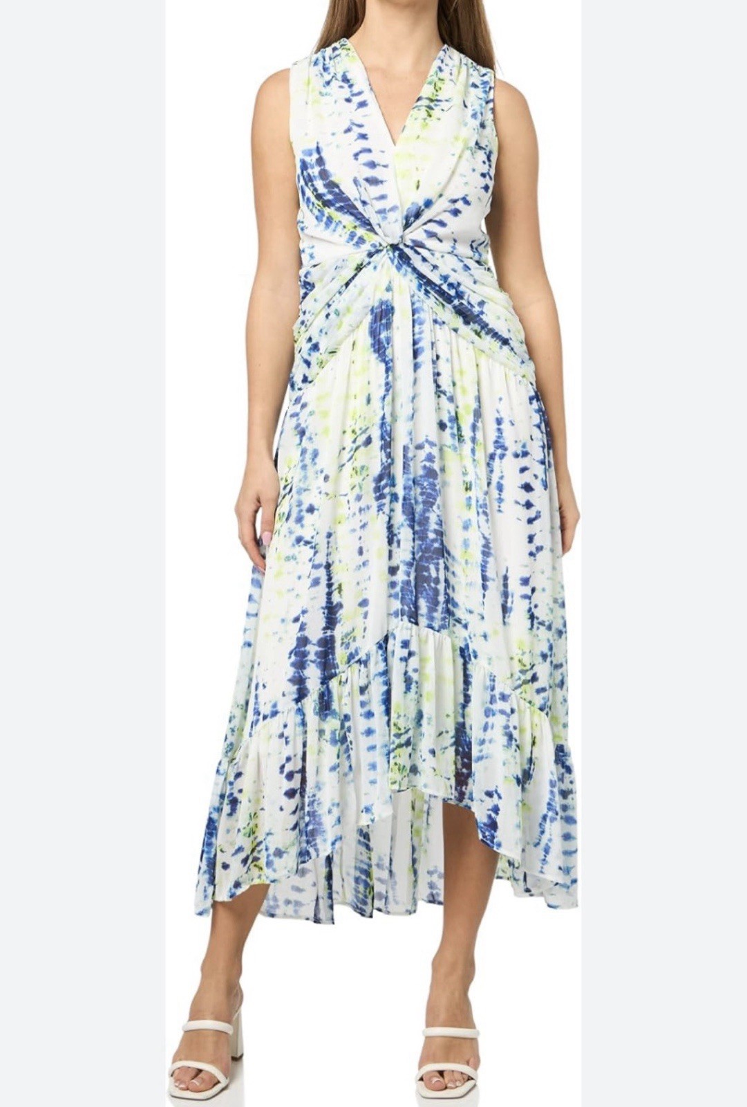 DKNY Midi Dress Size 0 Tie Dye Multicolor Twist Front Waist New W/ Tags $139