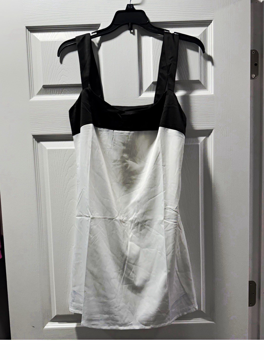 Peppermayo Odette Satin Mini Dress Colorblock Black/White Square Neck Size 8