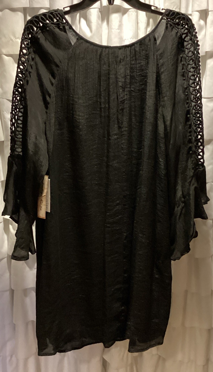 Indigo Rose Plus Size 2X Black Short Dress With Detailed Lace Bell Sleeves NWT