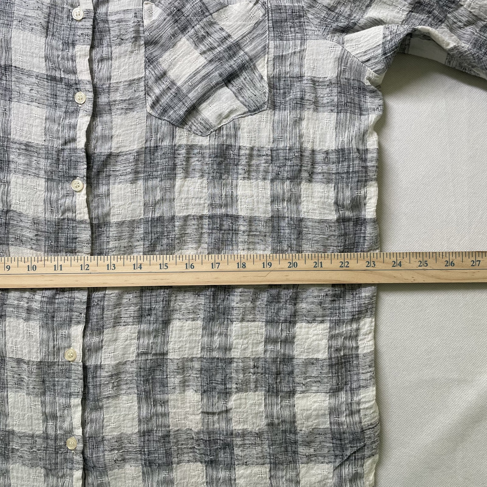 Easel Shirt Dress Plaid Long Sleeve Button Front Cotton Gray White Size S