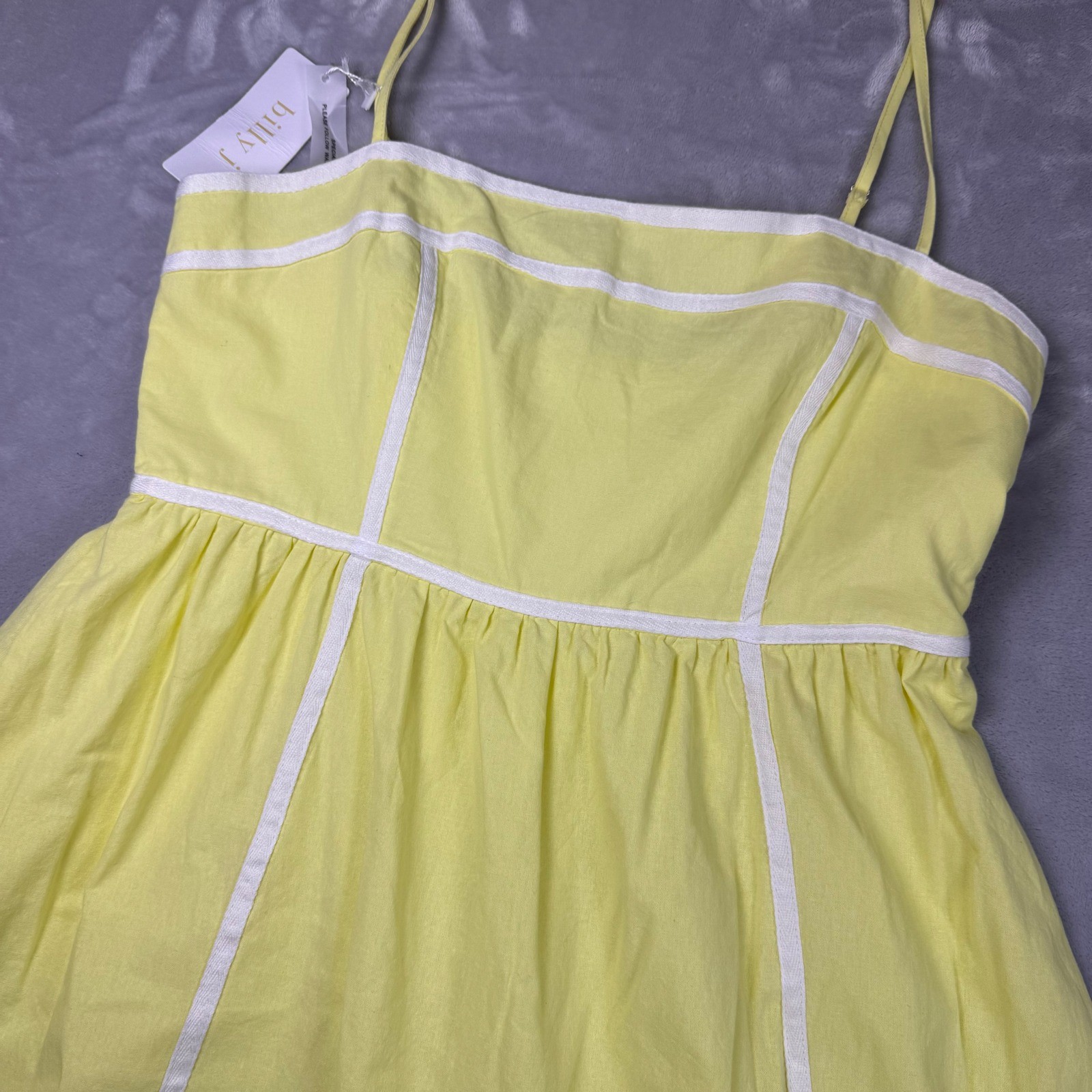 Billy J Baina Midi Dress Yellow White Contrast Piping Sun Dress Women 14 NWT*