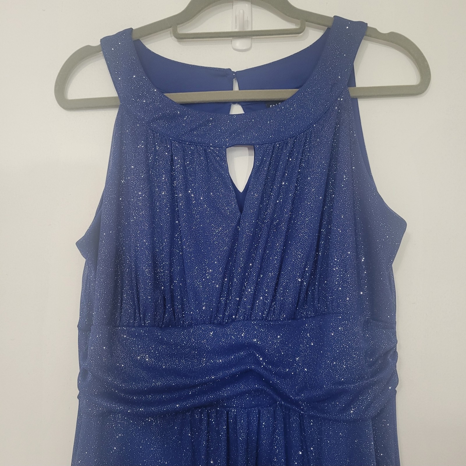 Enfocus Sparkle Halter Maxi Navy Blue Dress with Silver Lurex Petite Size 4P