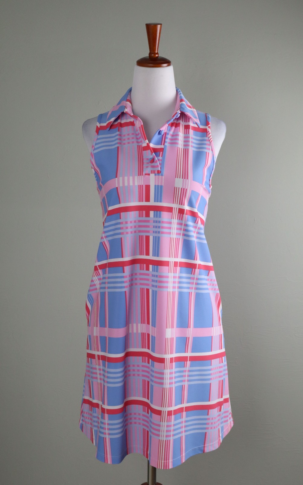 JUDE CONNALLY $178 Smooth Stretch Mixed Plaid Sleeveless Shirt Dress Size XS