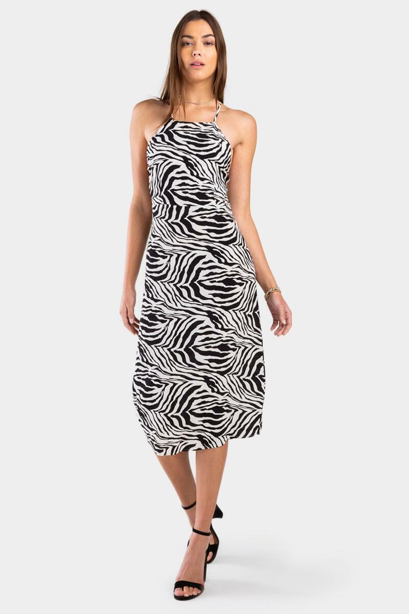 Zebra Print Sleeveless Midi Dress Size Small Black White Casual Sundress