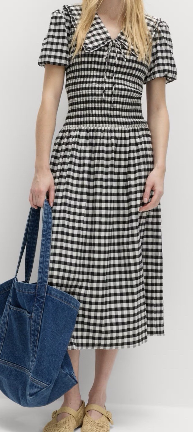 M&S Cotton Blend Gingham Dropped Waist Midi Dress Size14(RRP£48)