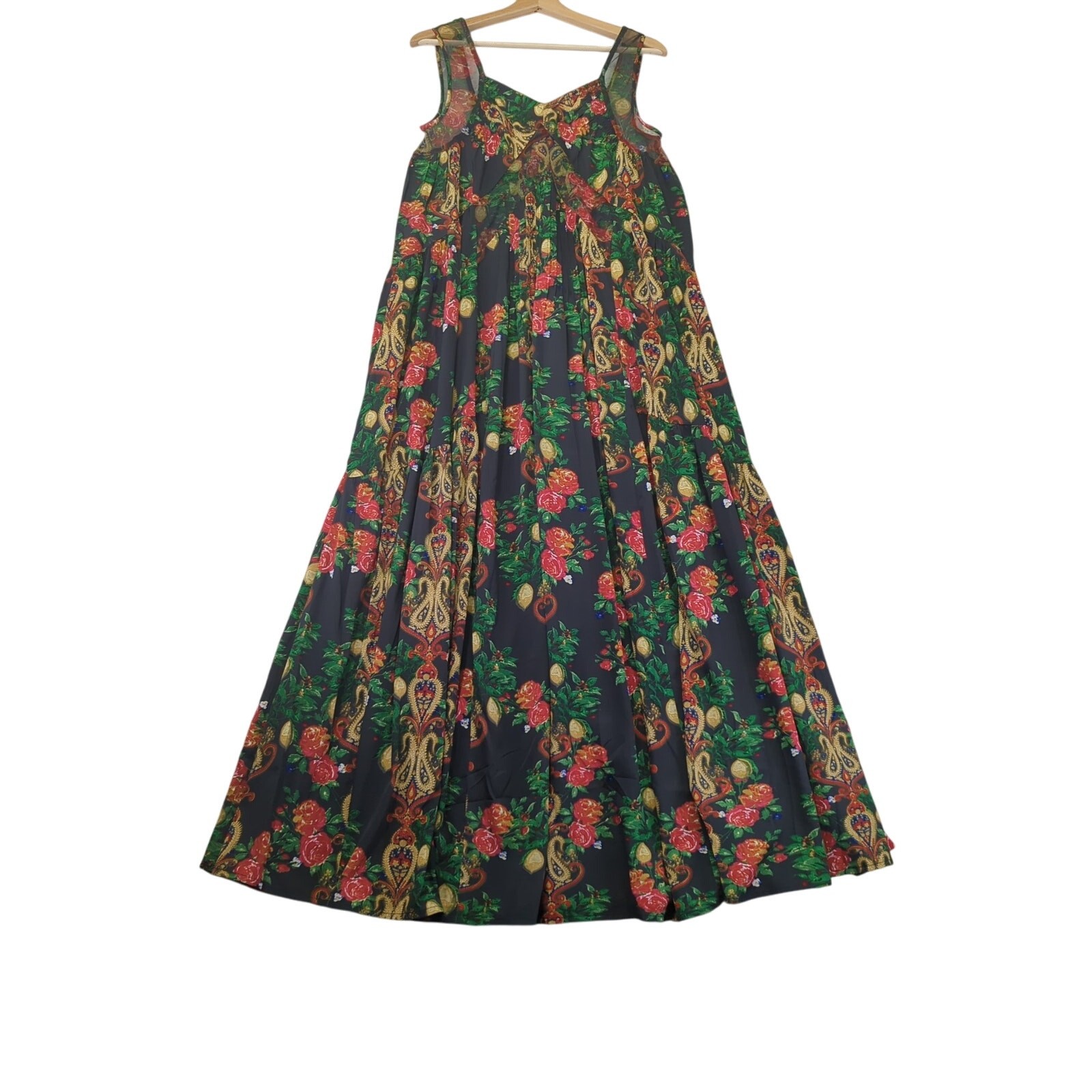 Raga Womens Floral Paisley Pleated Maxi Dress Black Red Green Gold S R3803