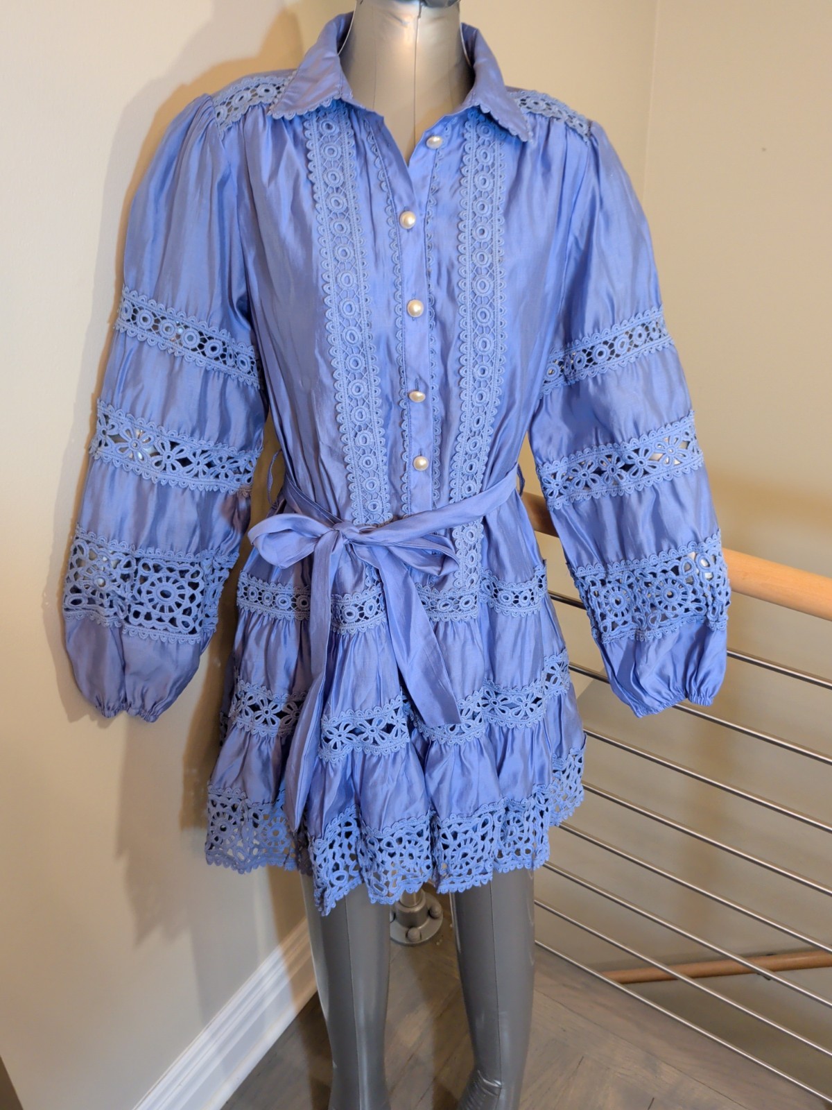 INA Lace Accent Mini Dress Periwinkle Size MEDIUM