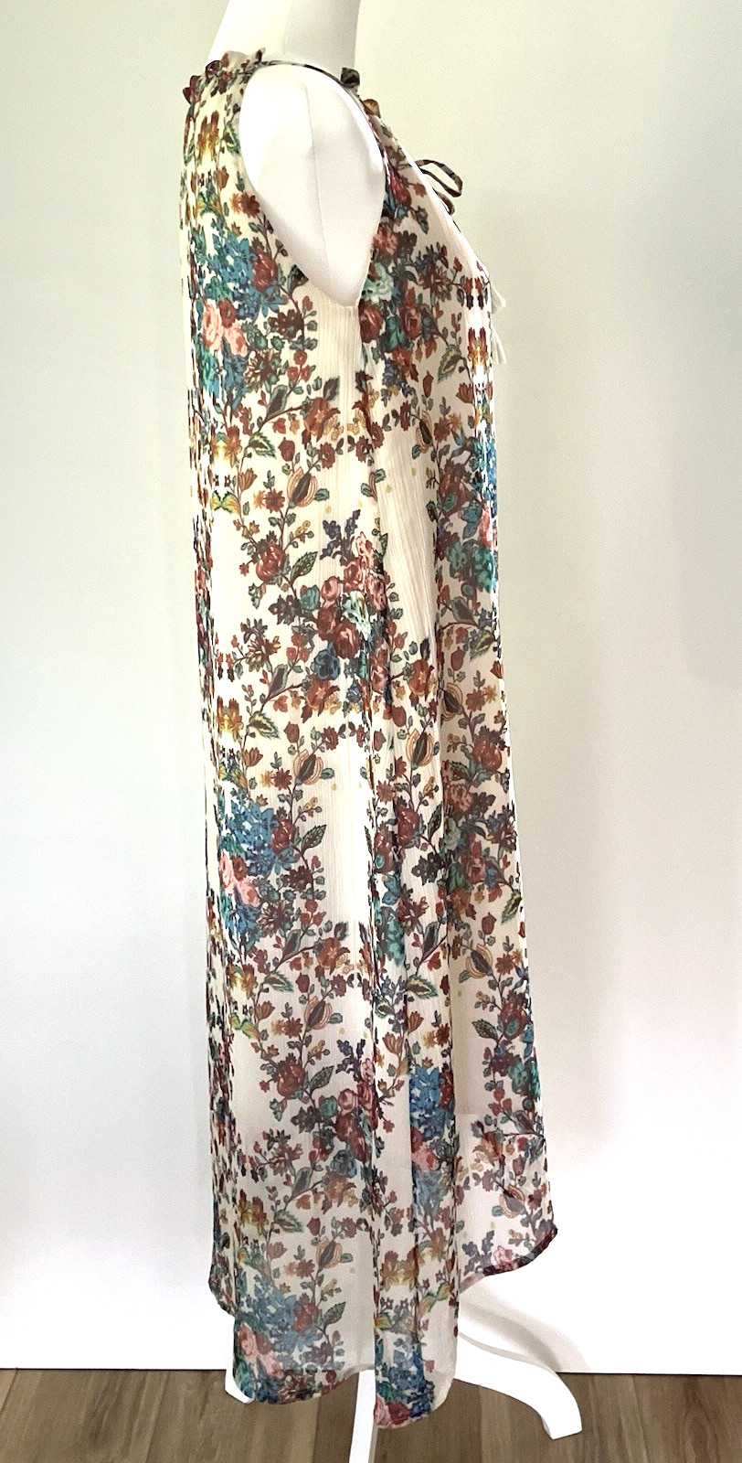 Lucky Brand Sleeveless A-Line Chiffon Dress Size S Floral & Tassel Tie Detailing