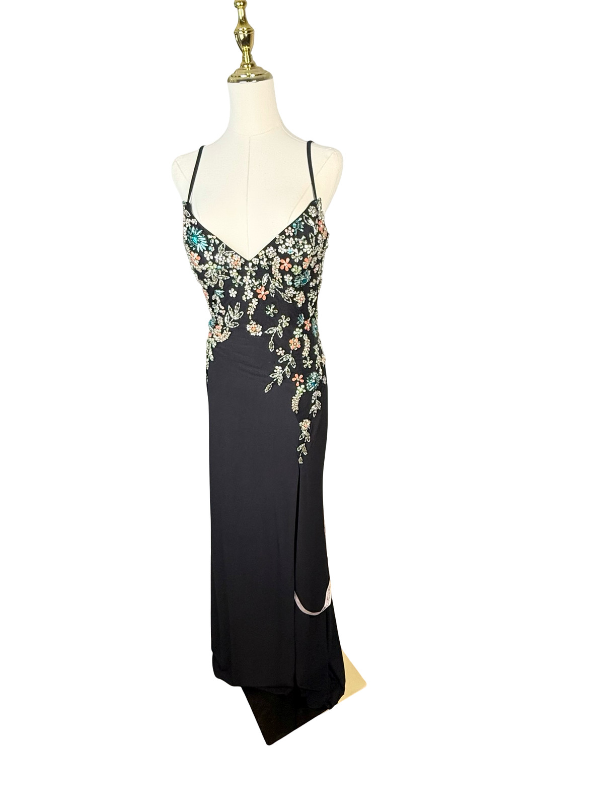 Mac Duggal 42006 V-Neck Beaded Floral Cami Evening Gown