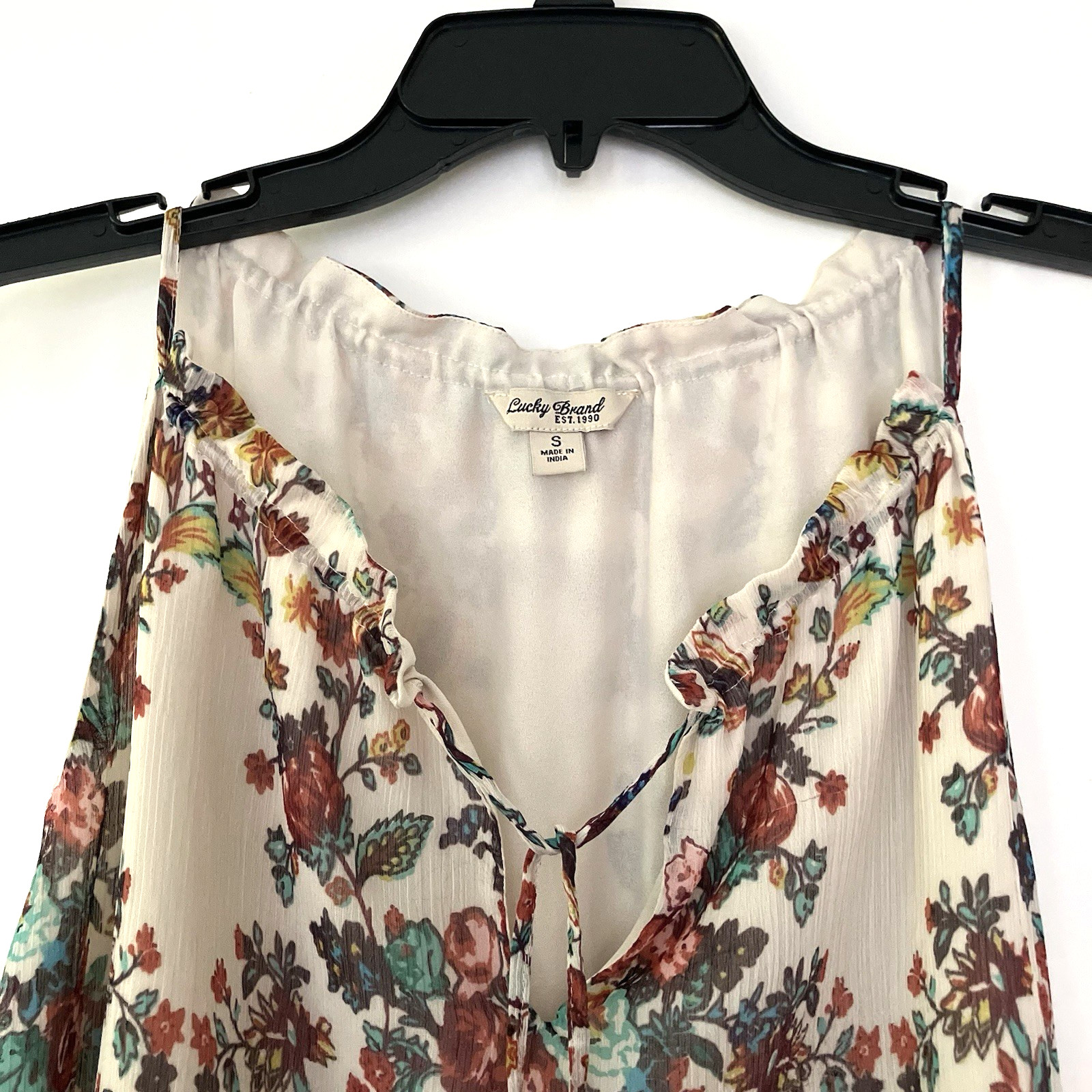 Lucky Brand Sleeveless A-Line Chiffon Dress Size S Floral & Tassel Tie Detailing