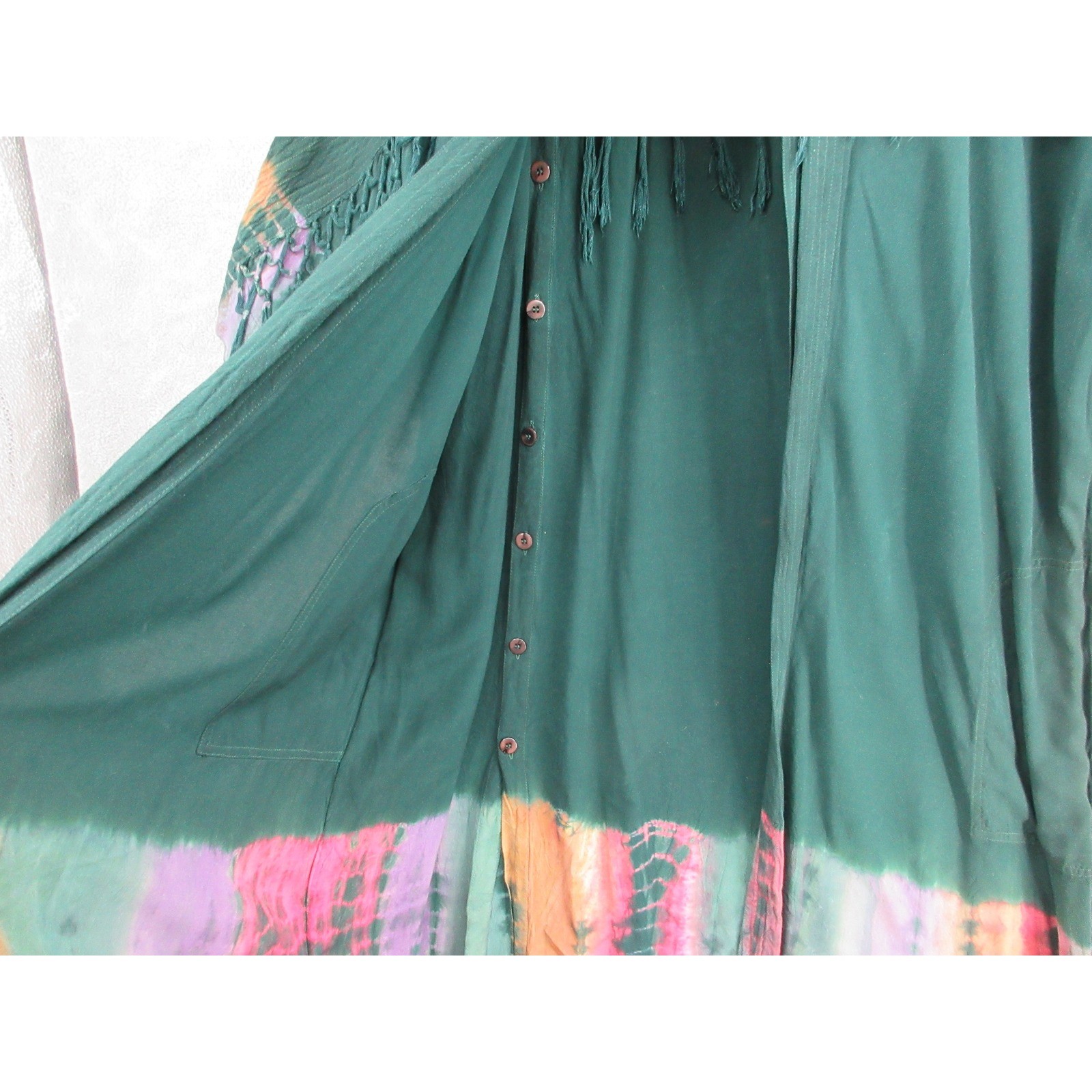 Vintage Raiment Fashions Dress Womens One Size Fringe Tie Dye Lagenlook Artsy
