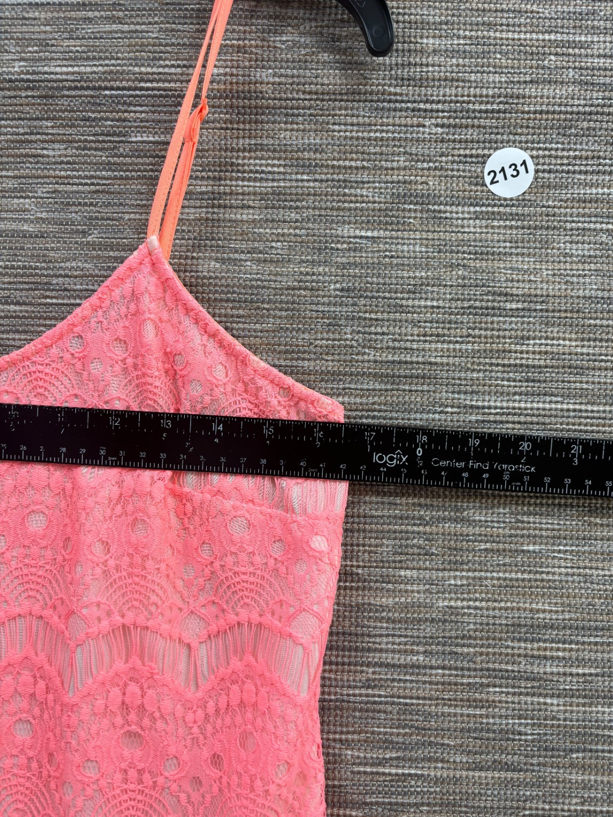 MM Couture Coral Eyelet Floral Lace Mini Dress Strappy Womens Size L Summer
