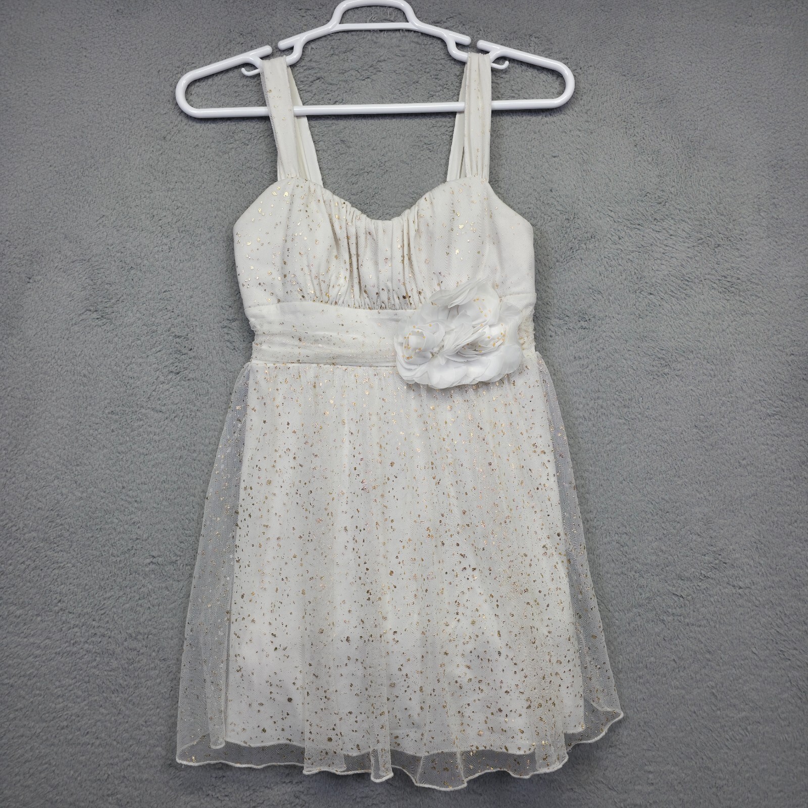 BCX Babydoll Dress Juniors 11 White Gold Metallic Wedding HOCO Party Formal Sexy