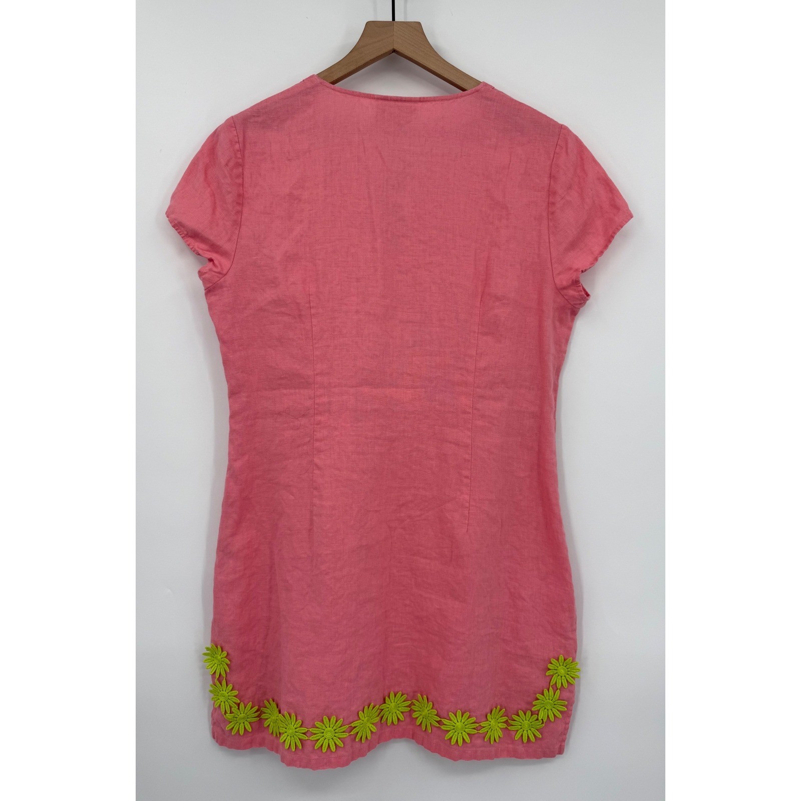 Sail to Sable Dress Women Large Pink Orange 100% Linen Floral Applique Colorful