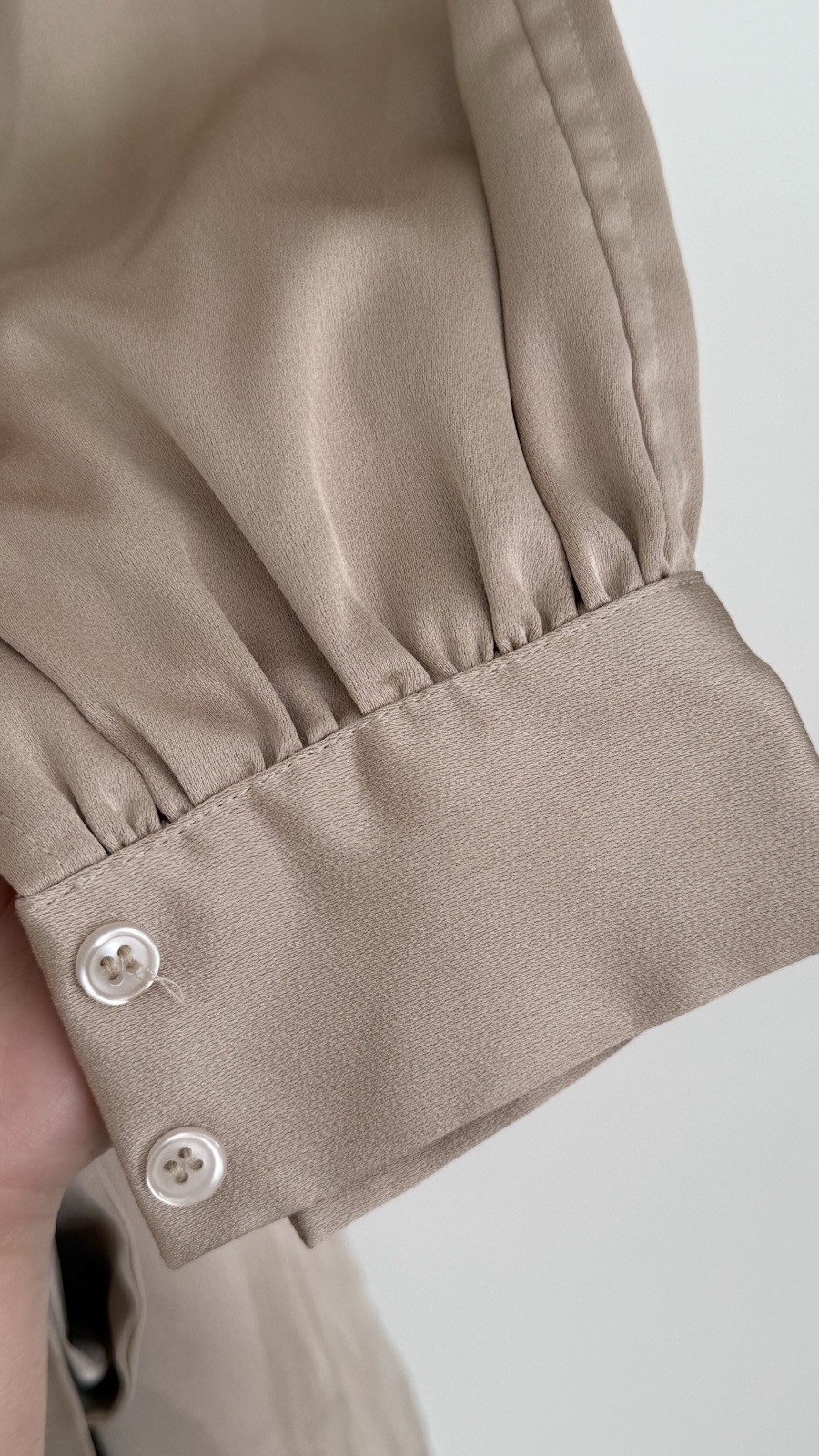 BABYBOO Satin Shirt Dress XS Beige Belted Mini Long Sleeve Button Front
