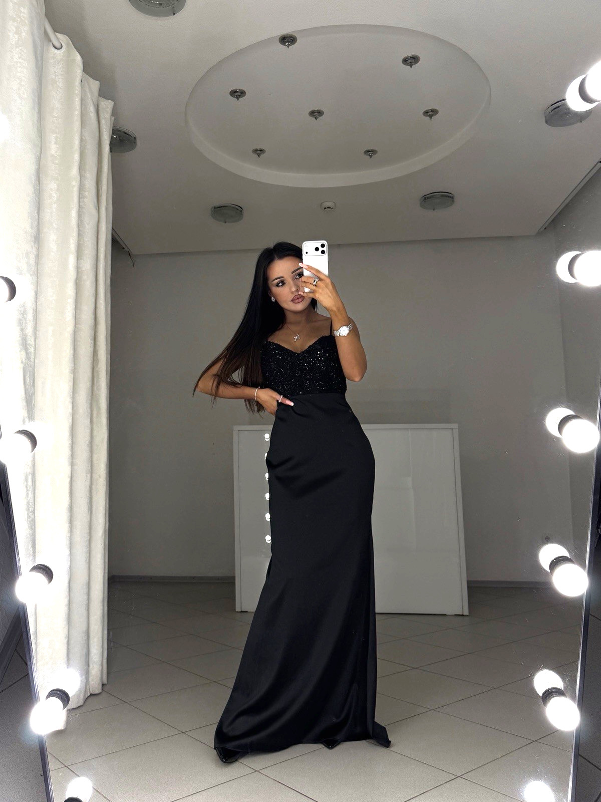 Black Maxi Dress with Beaded Embroidery XS-XL
