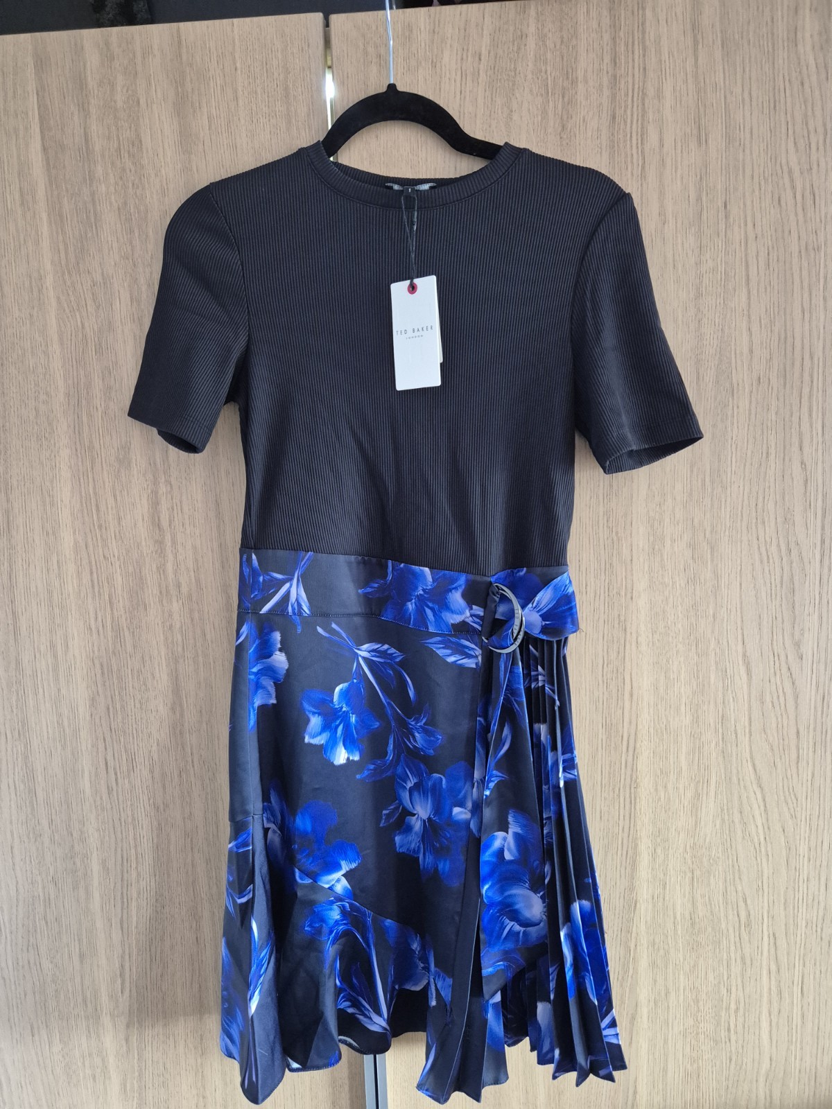 Ted Baker BNWT Size 1 UK 8 10 Black Blue Midi Dress Evening Party