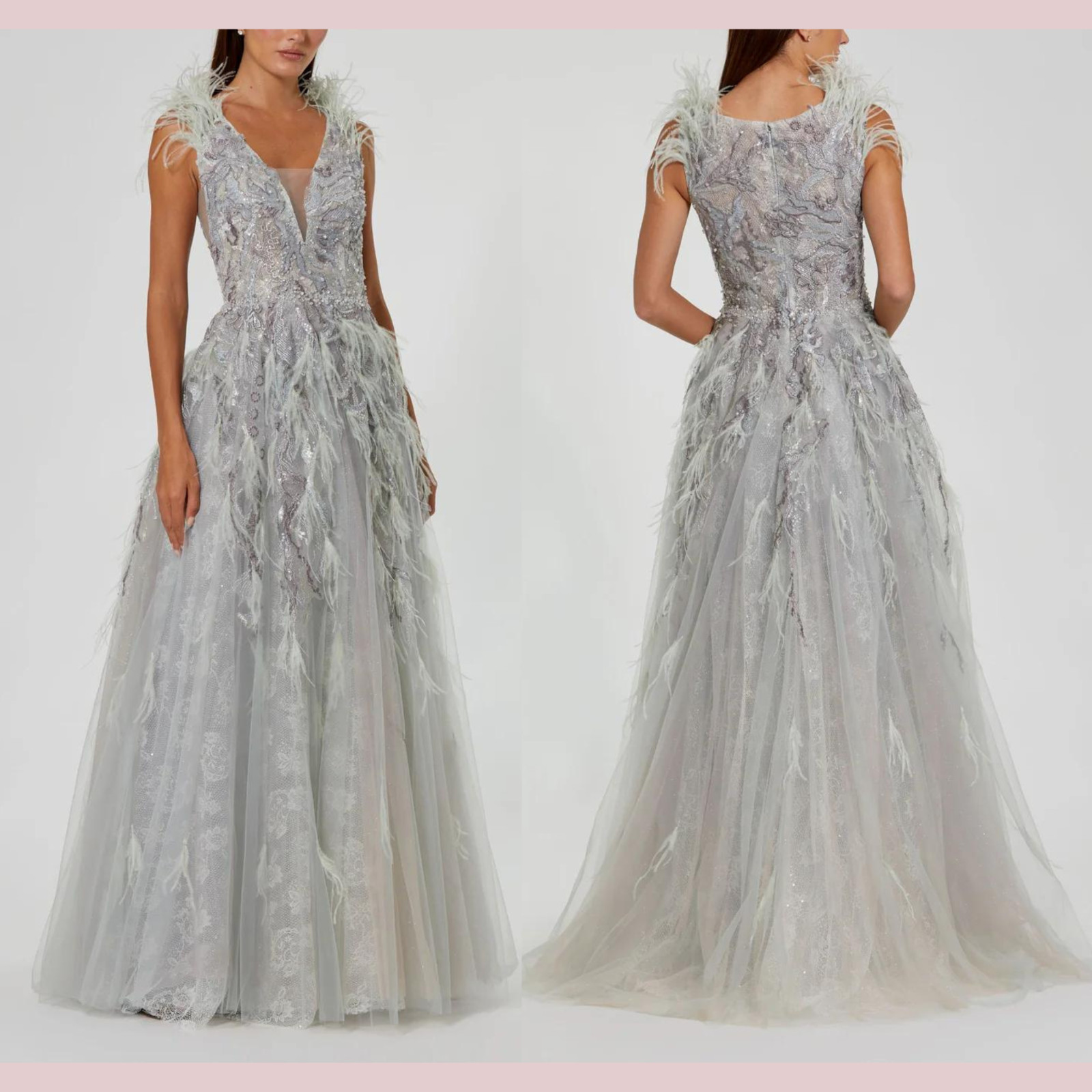 NWT Mac Duggal [ 20 ] 20259 Embellished Feathered Sleeveless A Line Gown J1613